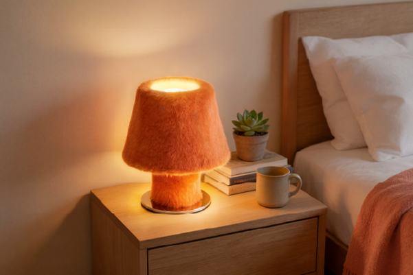 The conceptual design of the ARTAMORE 36.5°C table lamp, blending a classic silhouette with innovative plush materials.