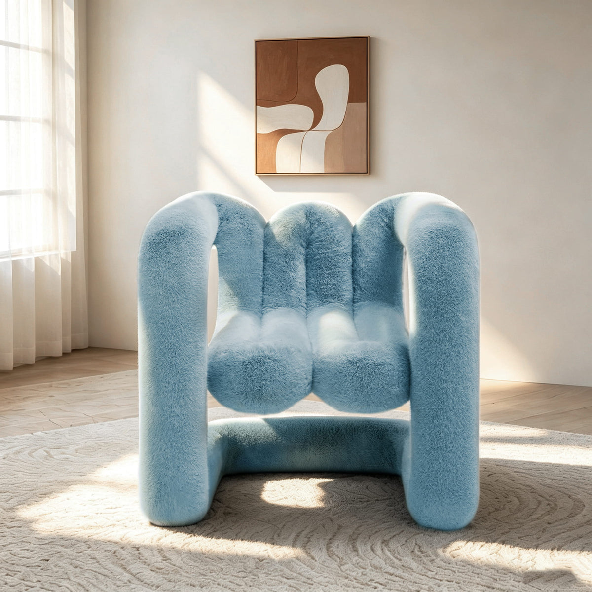Blue 36.5°C Series Medium-L plush chair with soft eco-fur upholstery and rounded sculptural frame