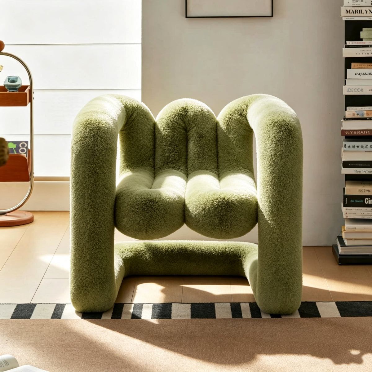 Deep green 36.5°C Series Medium-L plush chair with soft eco-fur upholstery and rounded sculptural frame