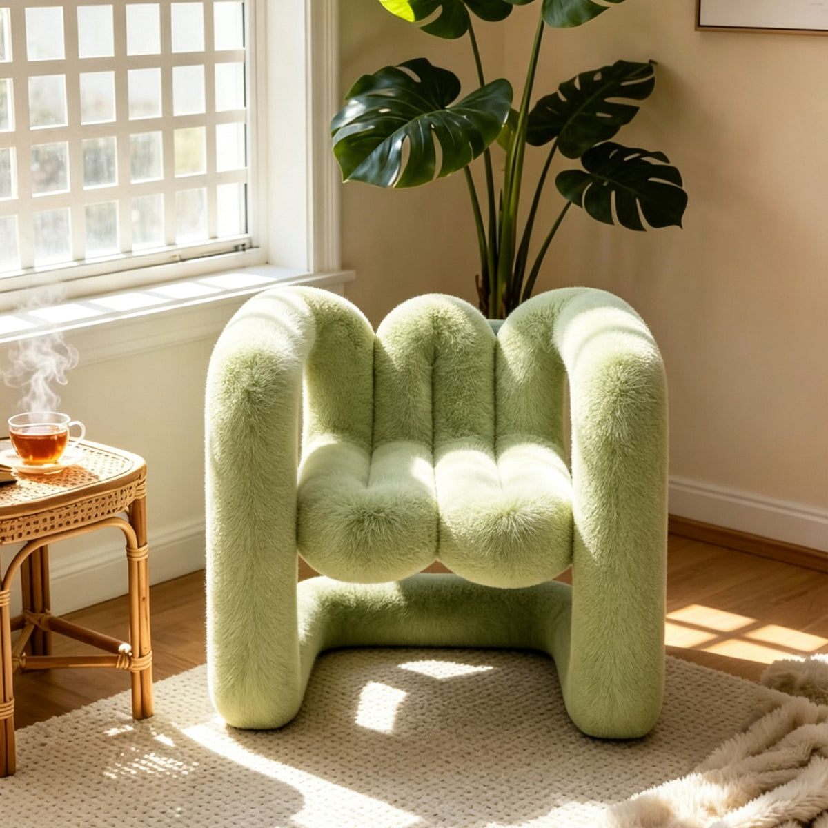 Green 36.5°C Series Medium-L plush chair with soft eco-fur upholstery and rounded sculptural frame
