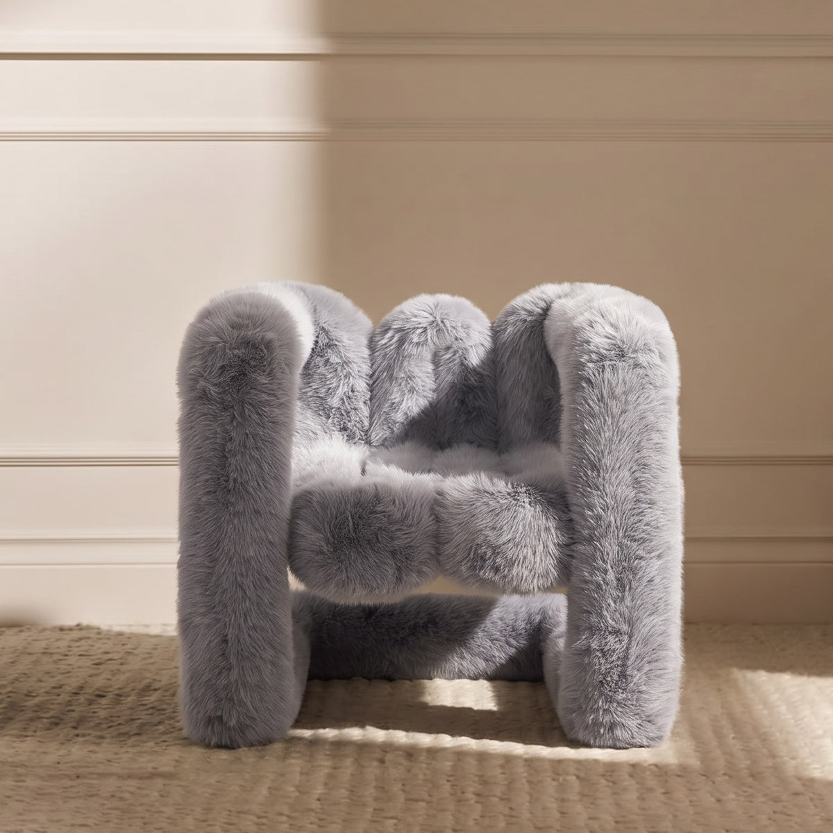 Grey 36.5°C Series Medium-L plush chair with soft eco-fur upholstery and rounded sculptural frame