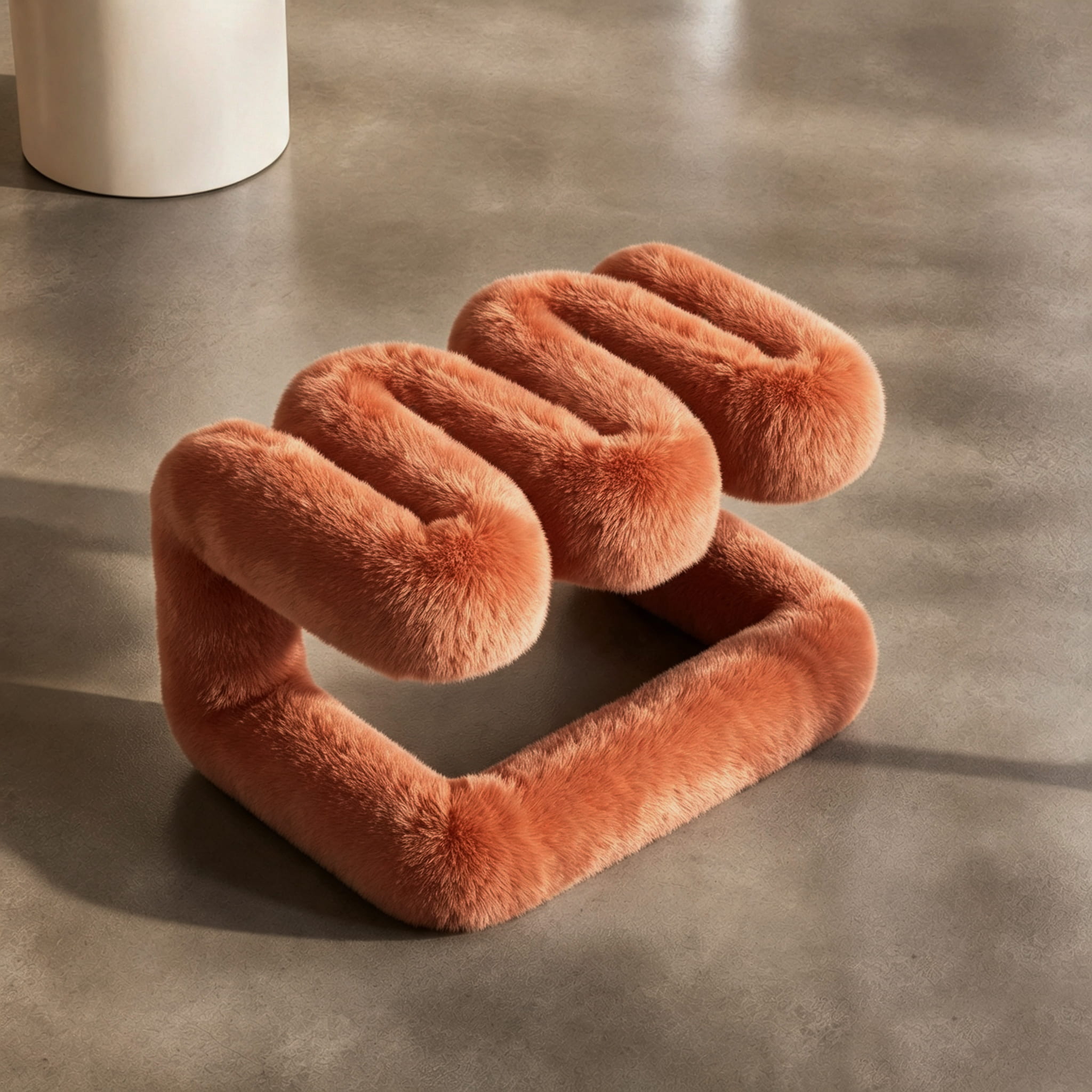 Elevated view of the orange 36.5°C Series Plush Stool showing its distinctive wave-like construction.