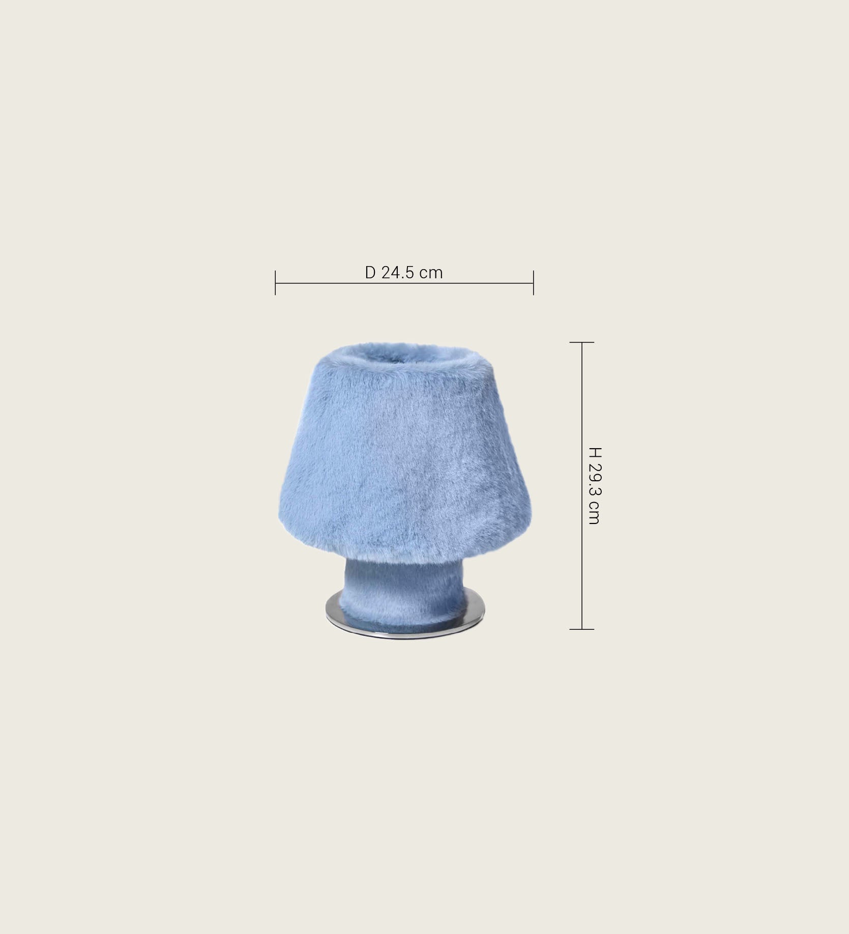 Technical specifications and dimensions for the ARTAMORE plush table lamp, measuring 293 by 245 millimeters.