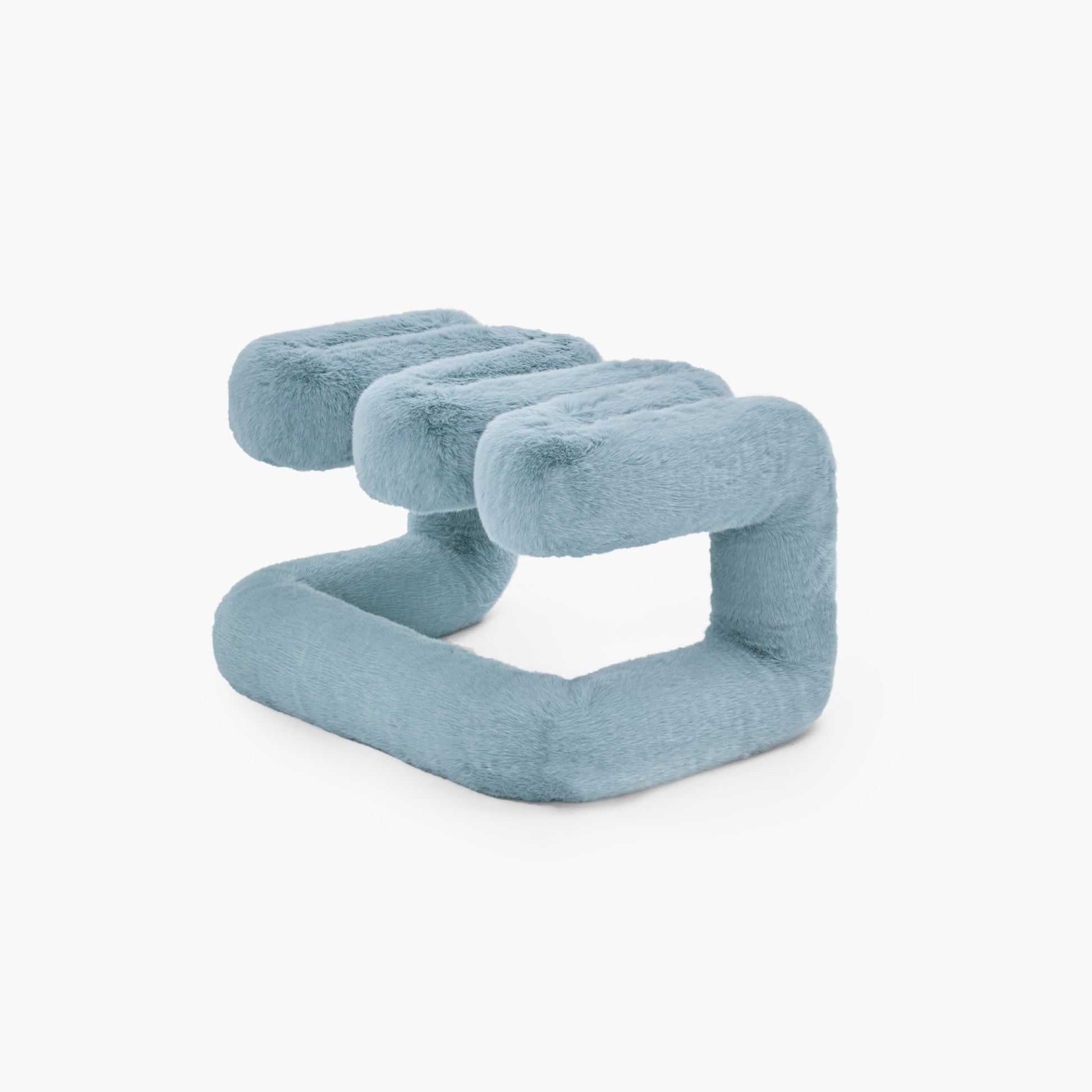 Profile view of modern blue furry accent seat