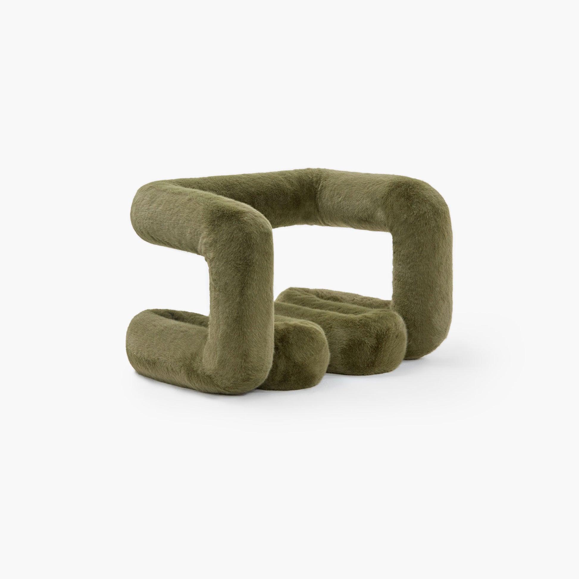 Hand-stitched detail of dark green wave shaped ottoman