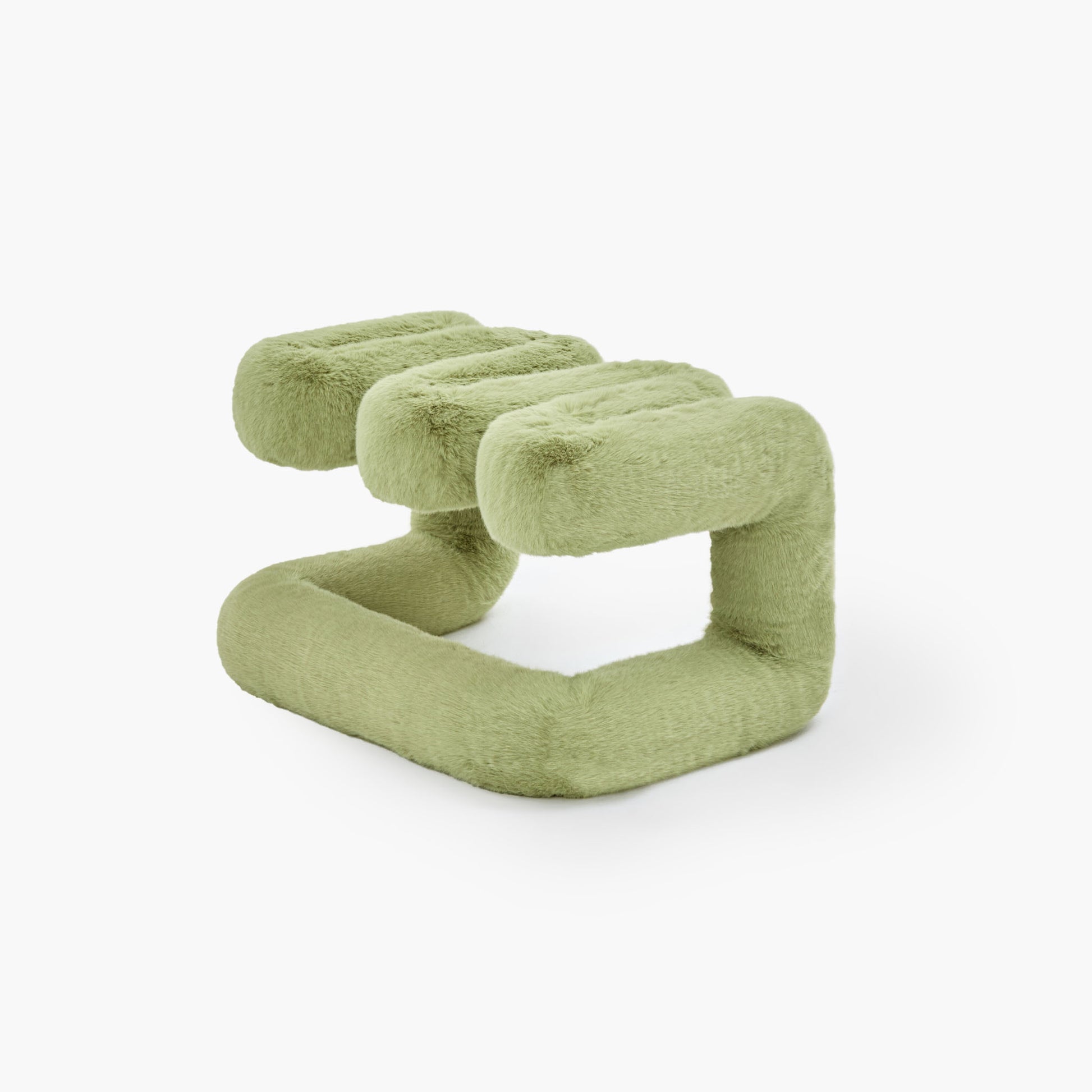 Profile view of modern green furry accent seat