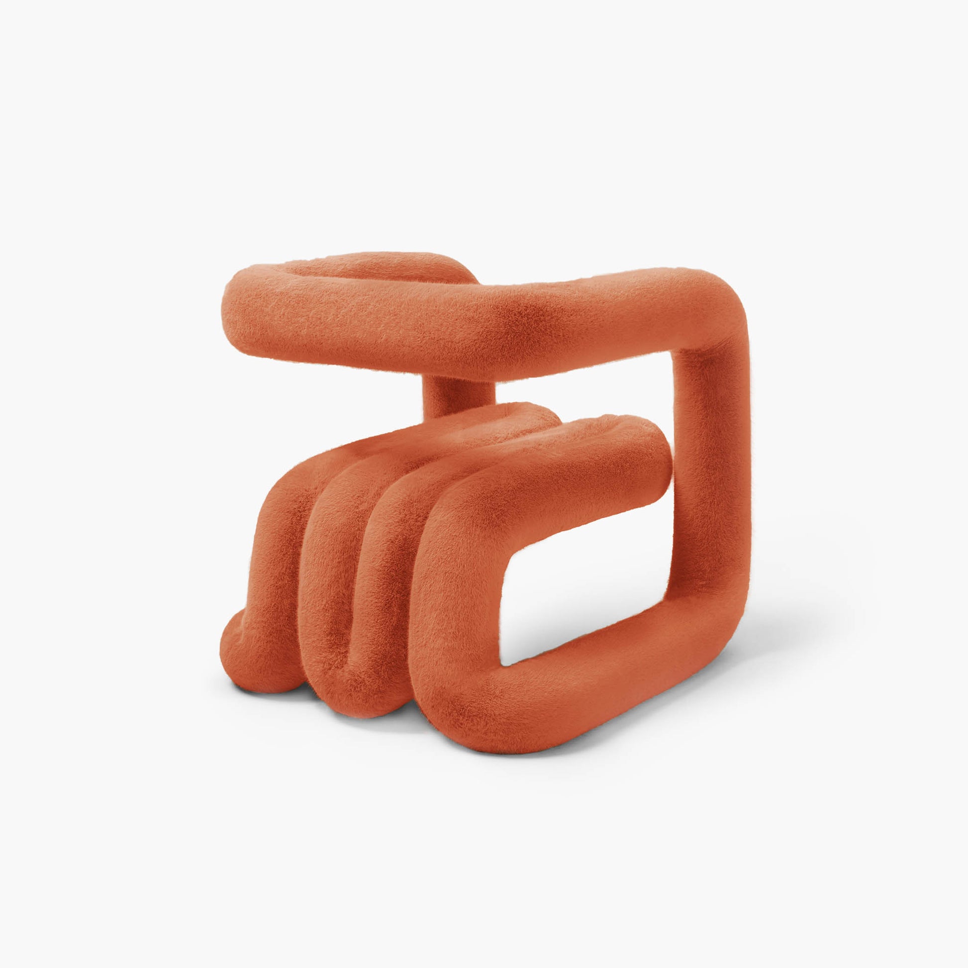 Close-up of premium orange eco-fur upholstery fabric and curves