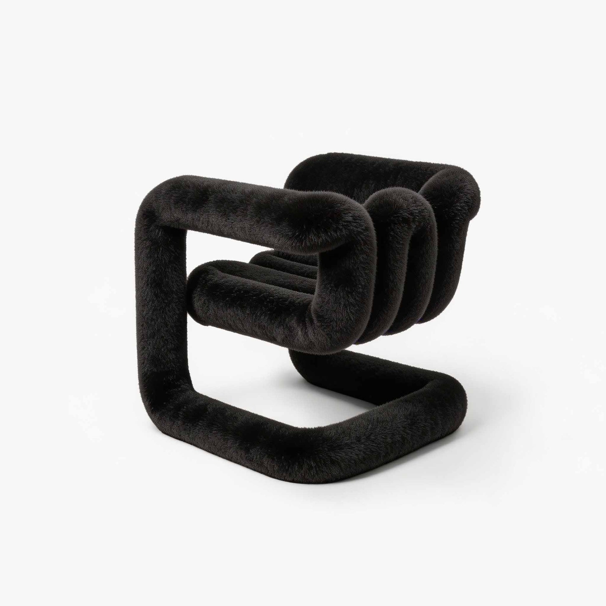 Modern organic lounge chair in black eco-fur for minimalist interiors