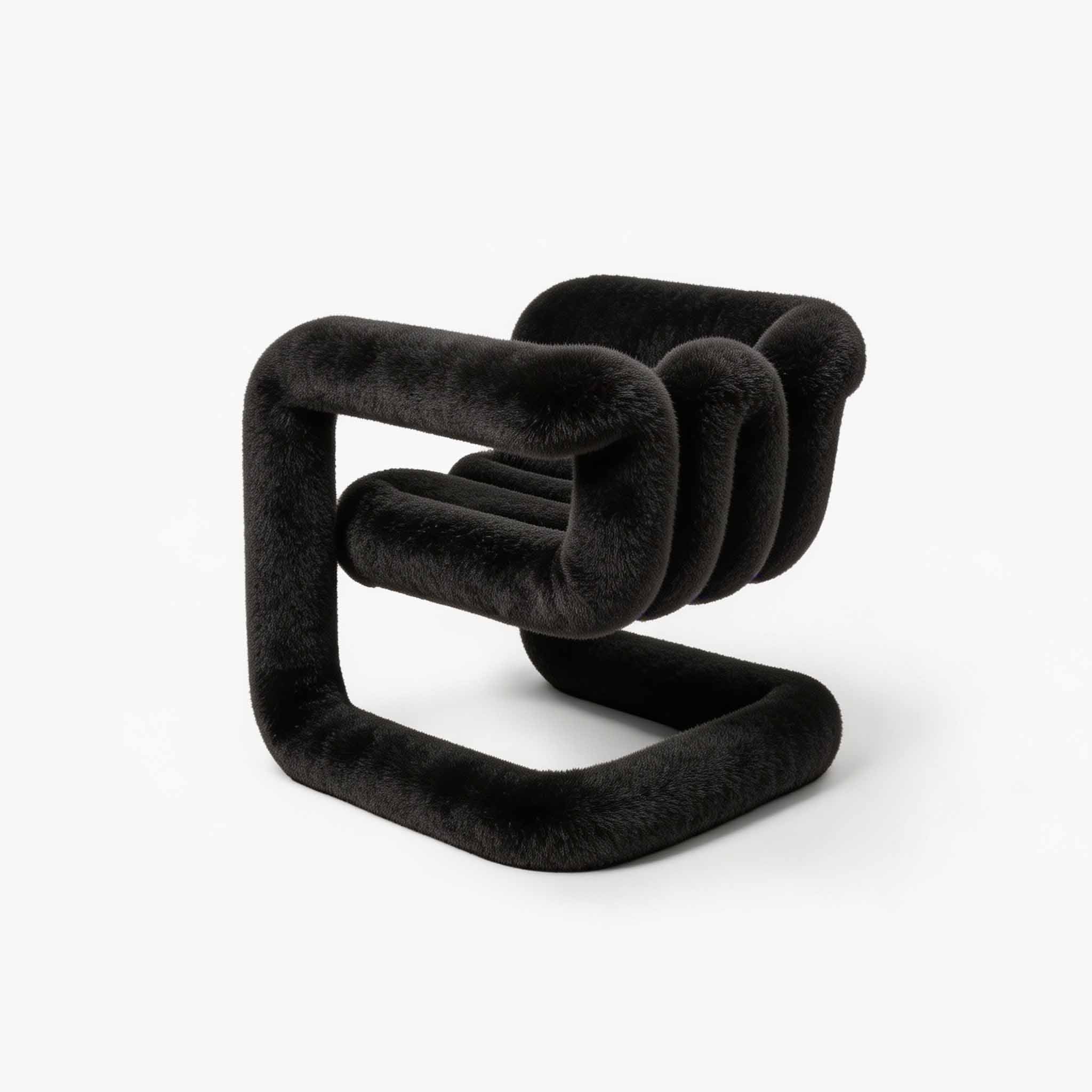Modern organic lounge chair in black eco-fur for minimalist interiors