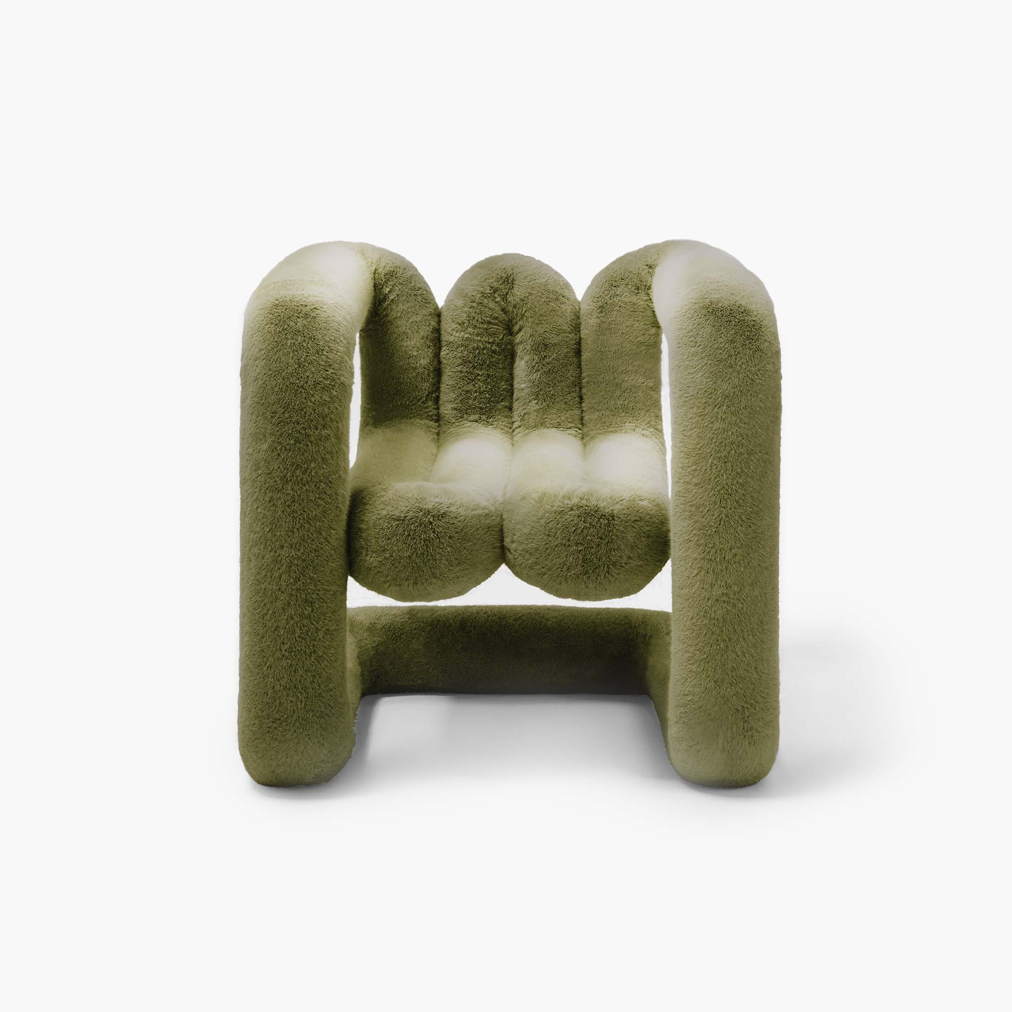 Pine green plush eco-fur lounge chair with organic silhouette