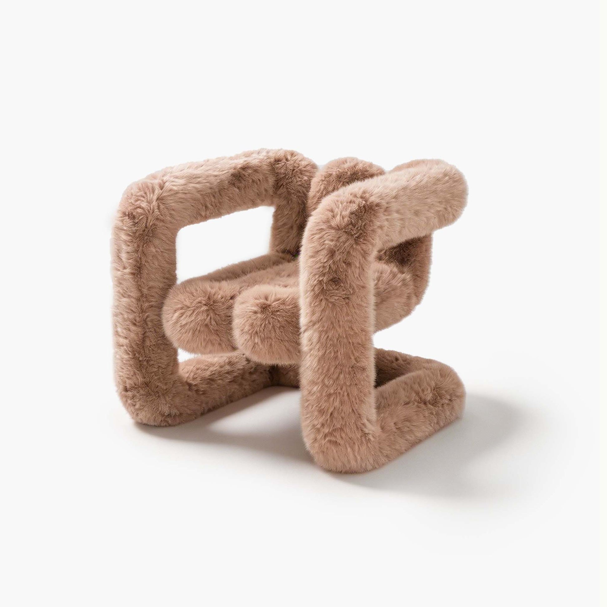Reversible sculptural lounge chair in warm brown faux fur