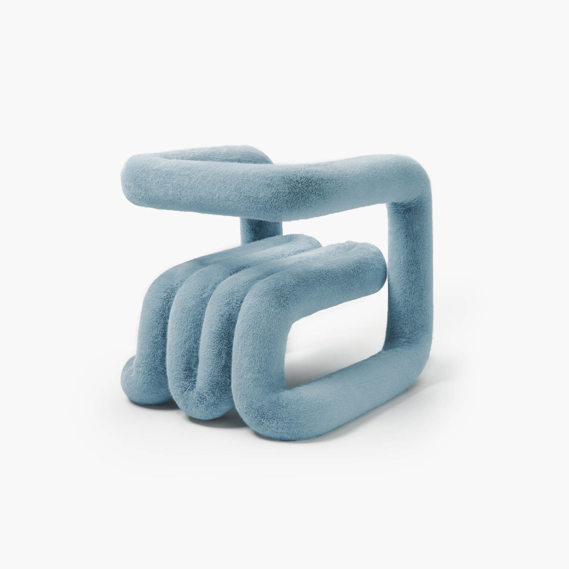Reversible modern seating in deep blue tactile faux fur material