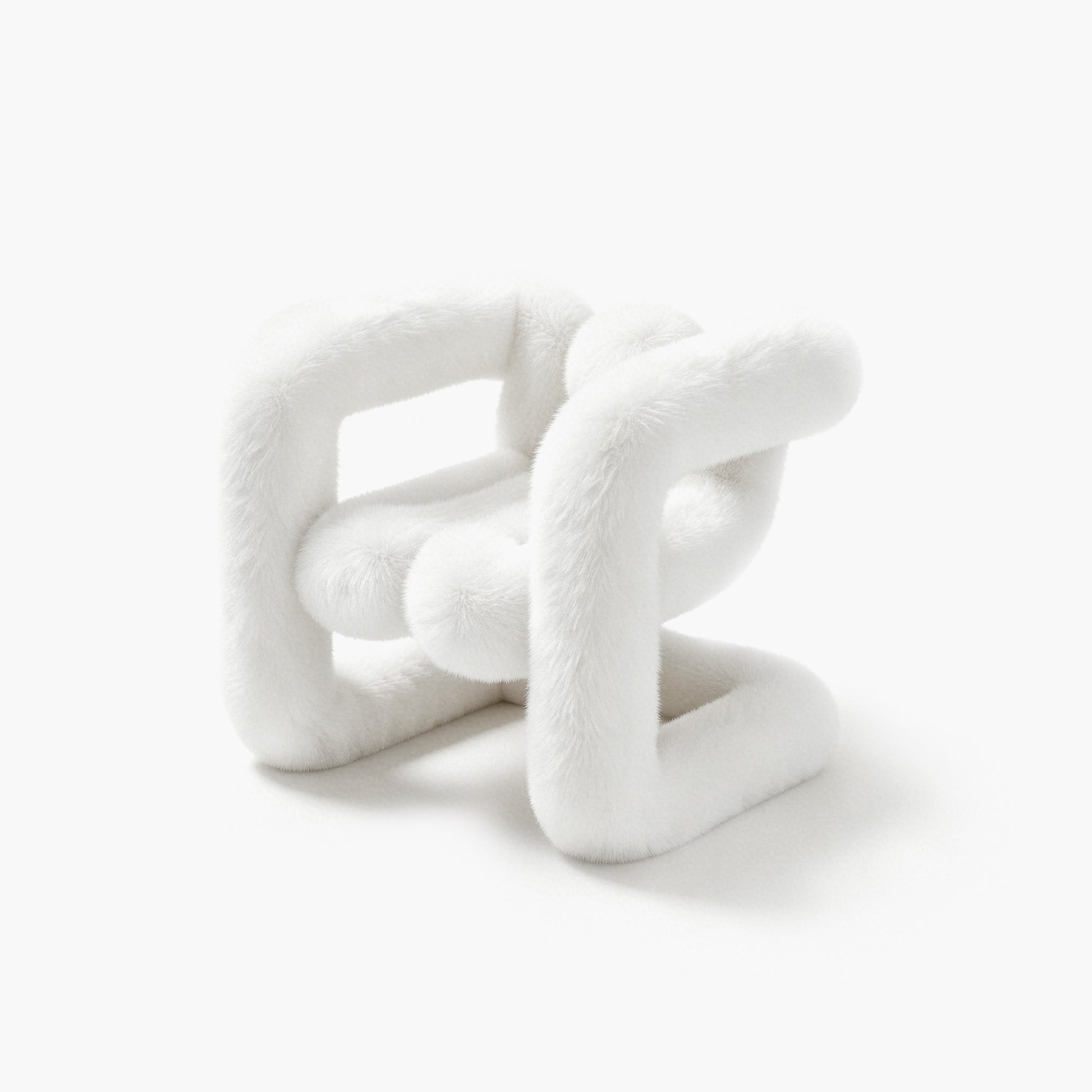 Sculptural minimalist accent chair in white eco-fur