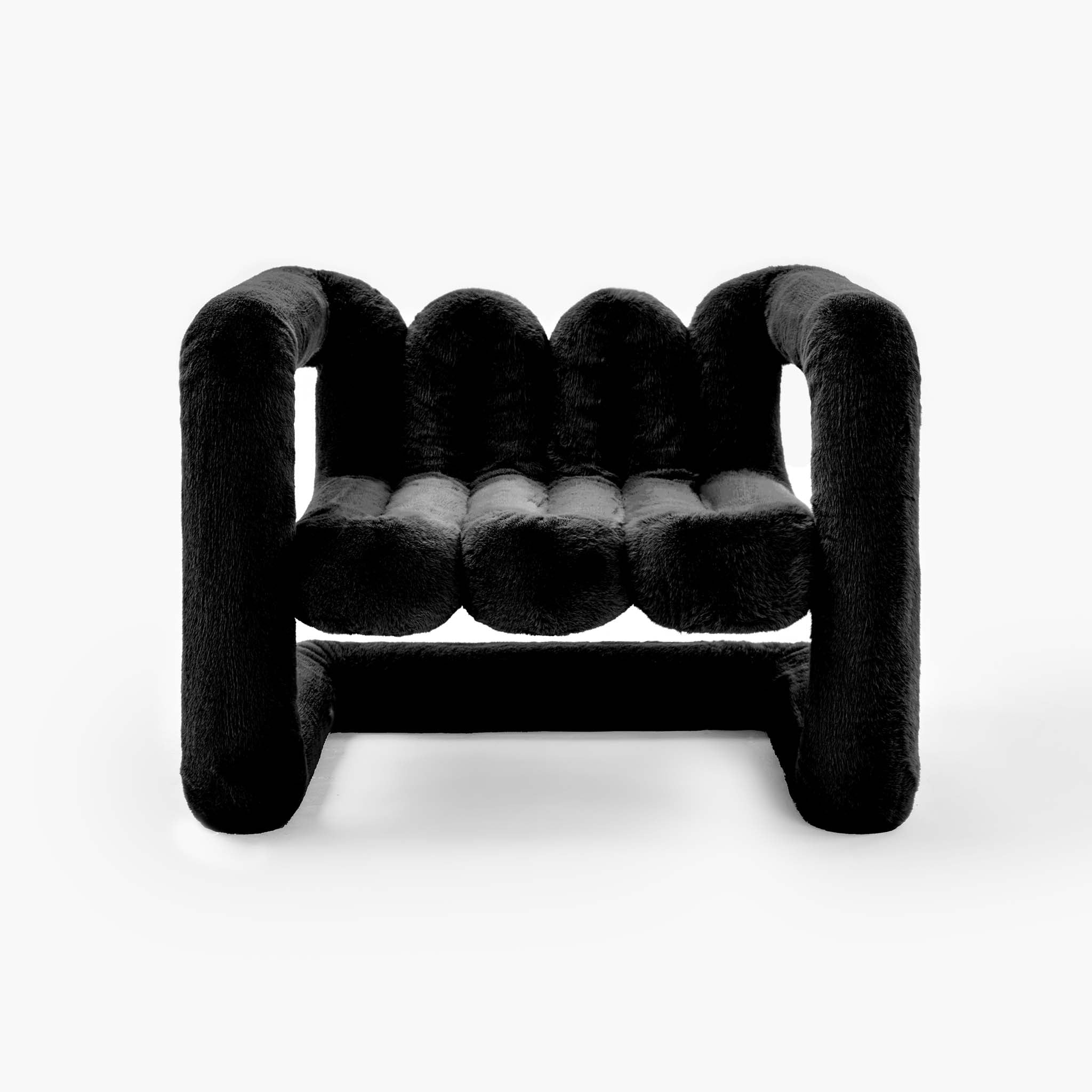 Midnight black modern cantilevered eco-fur lounge chair front view