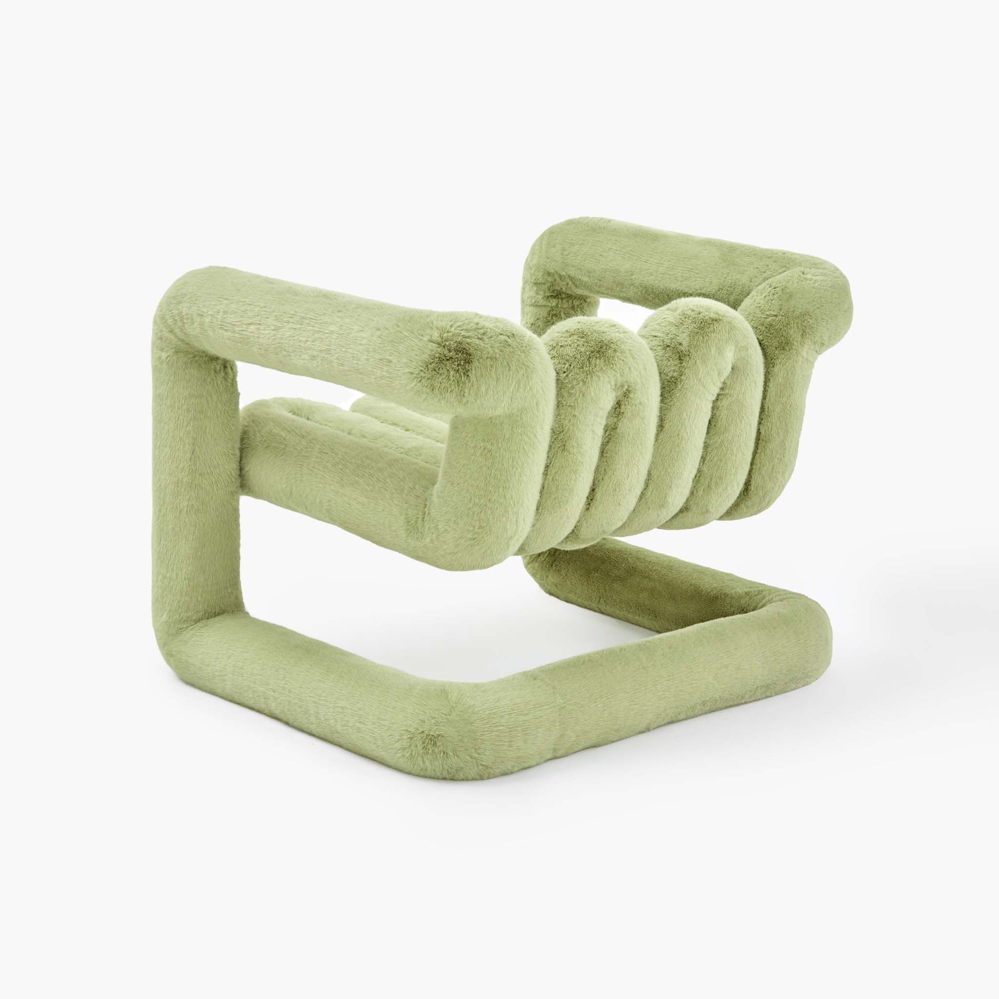 Contemporary looped silhouette chair in dark green faux fur
