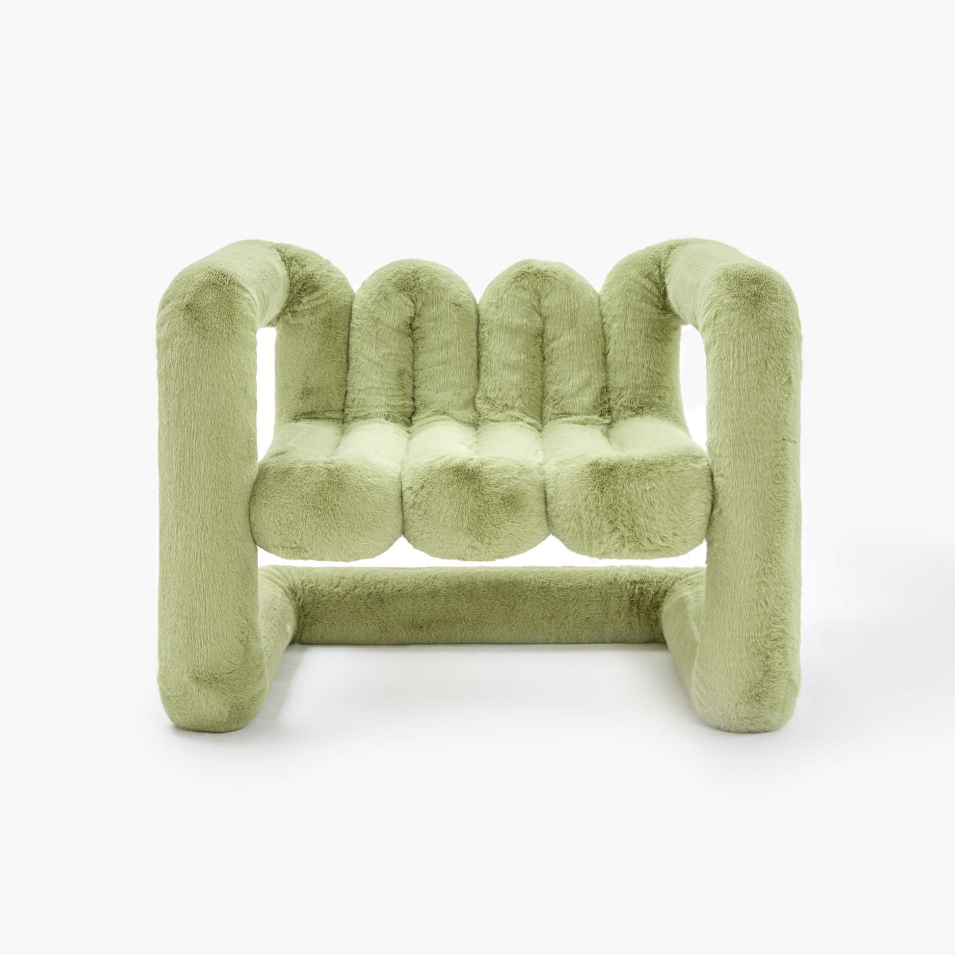 Moss green large plush eco-fur lounge chair with organic curves