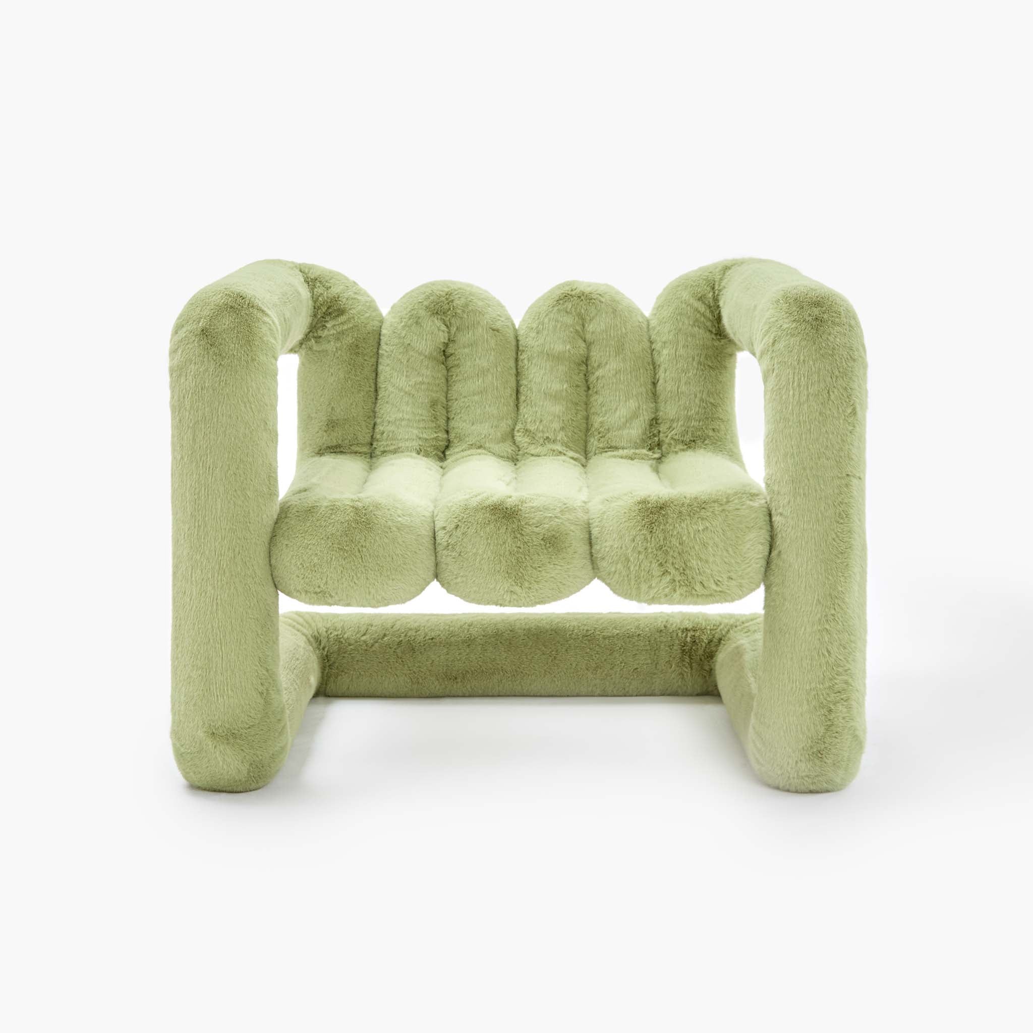 Moss green large plush eco-fur lounge chair with organic curves