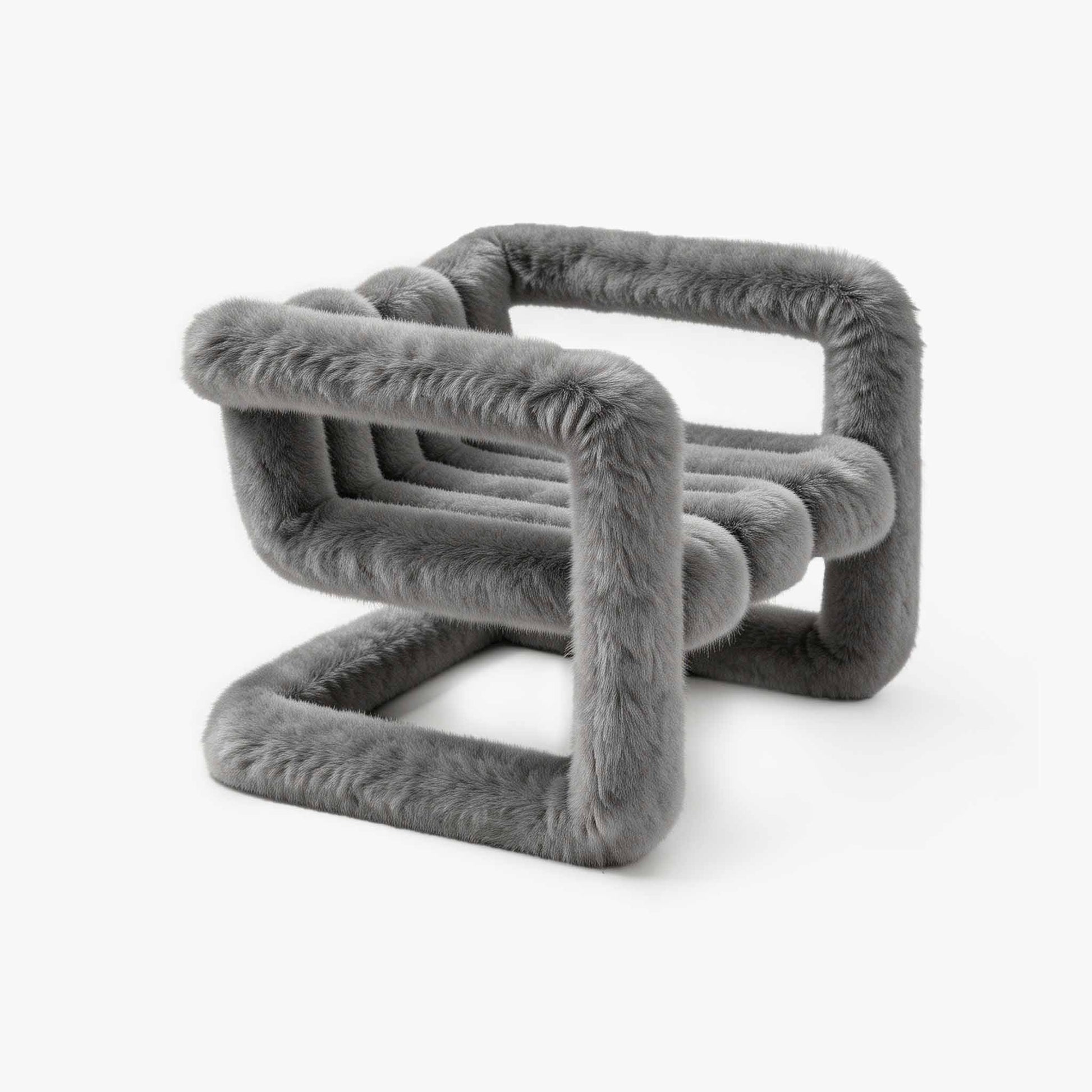 Contemporary looped silhouette chair in grey faux fur