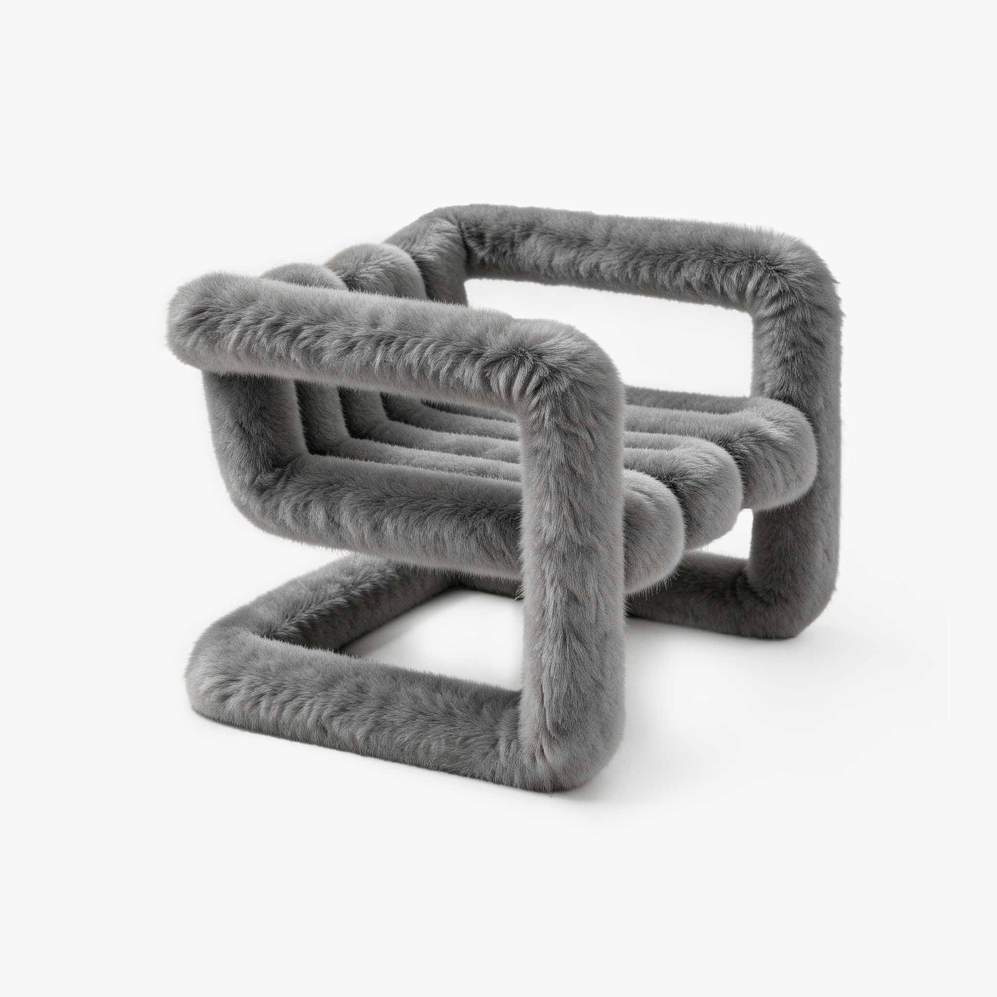Contemporary looped silhouette chair in grey faux fur