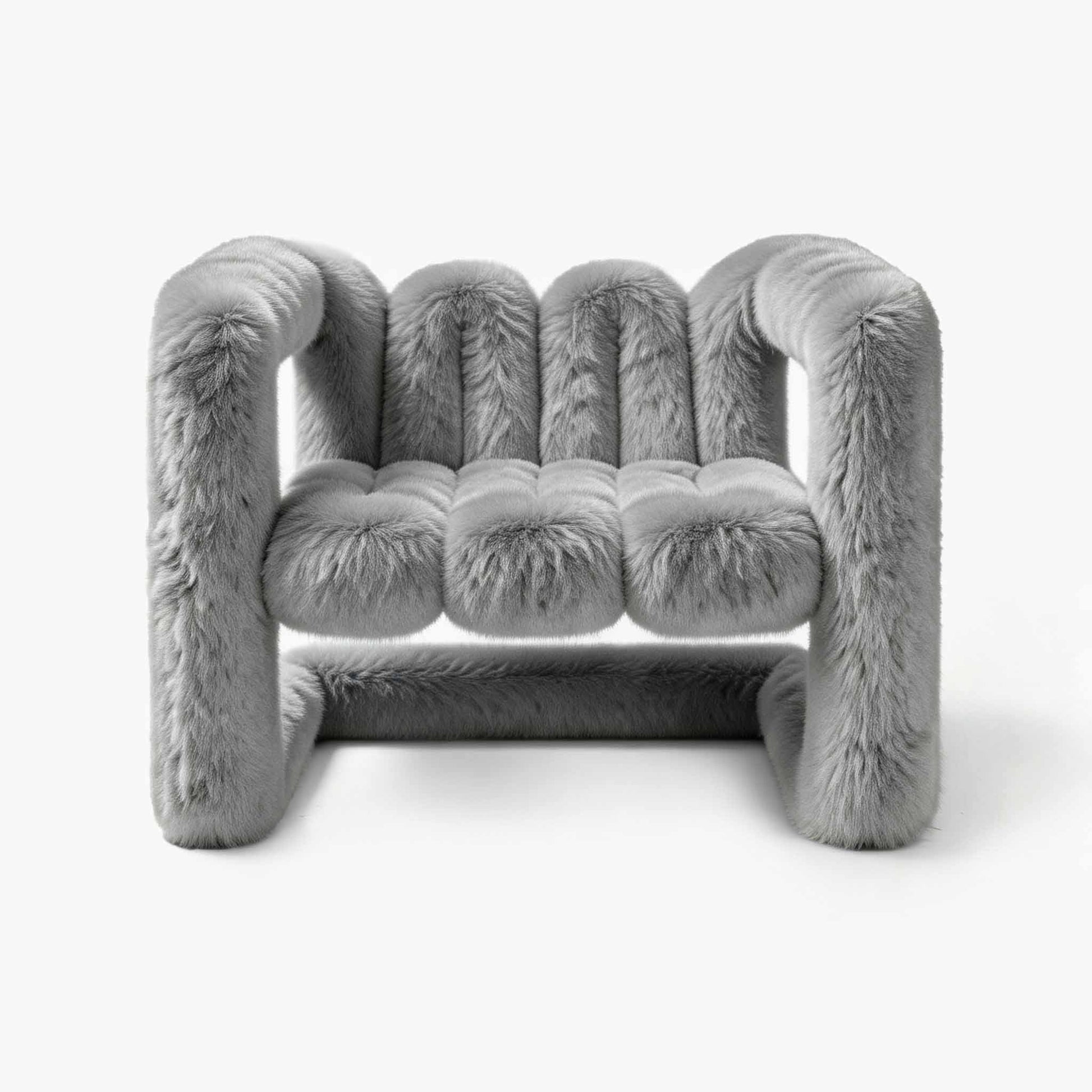 Oliver grey large plush eco-fur lounge chair with organic curves