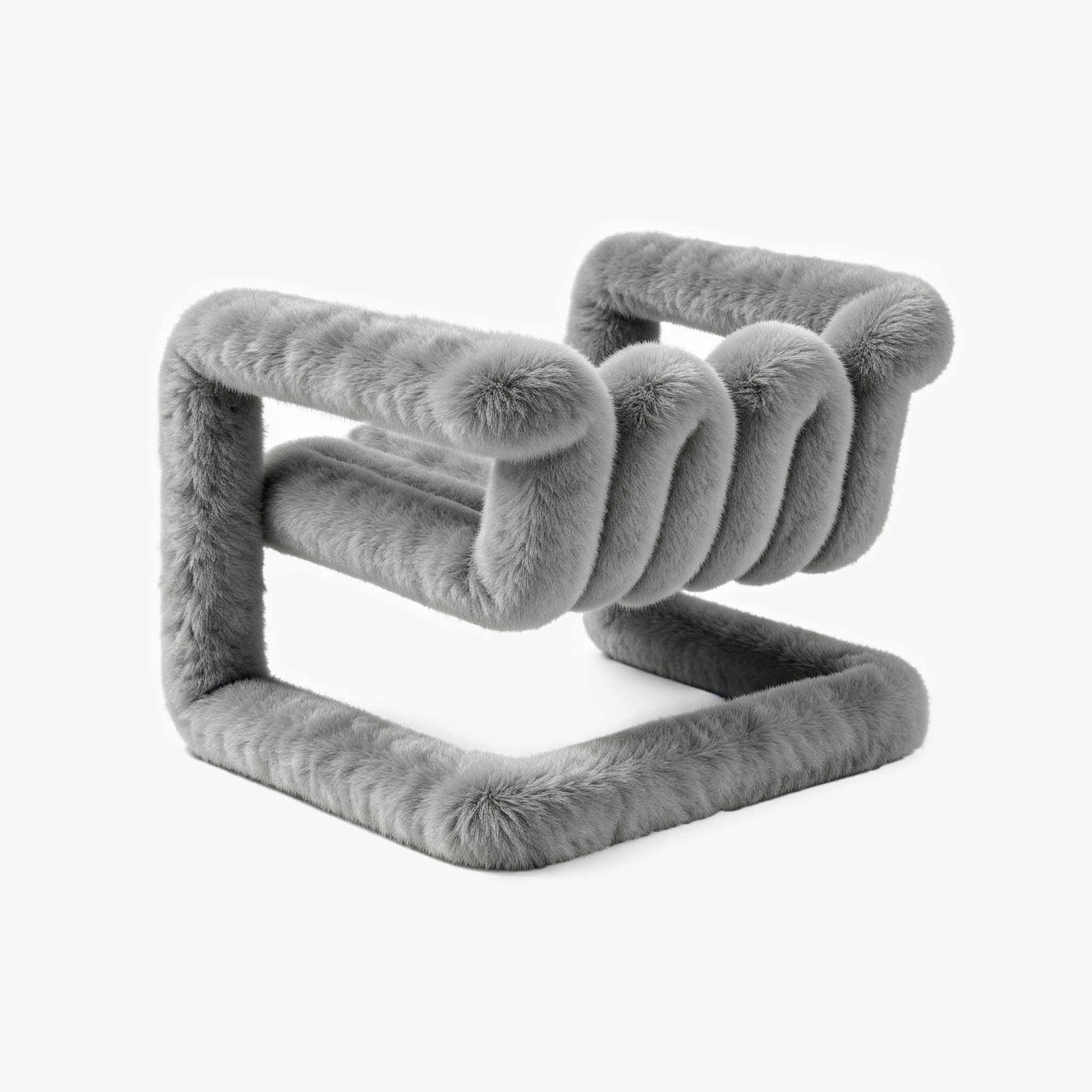 Tactile grey eco-fur material on a modern cantilevered chair