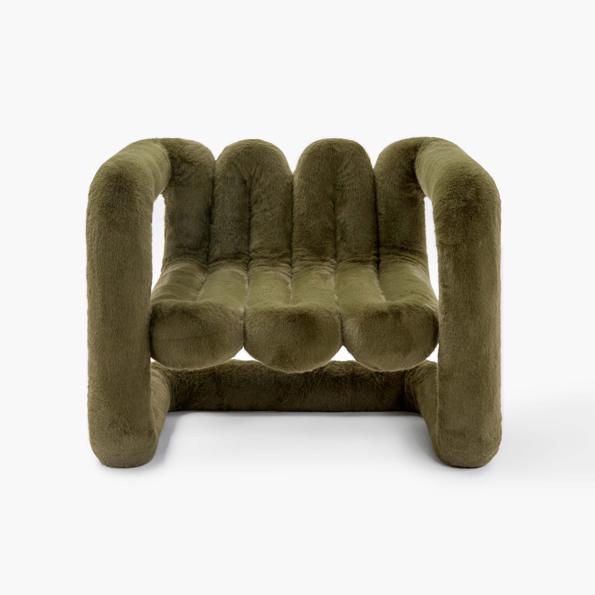 Pine green large cantilevered eco-fur chair for contemporary spaces
