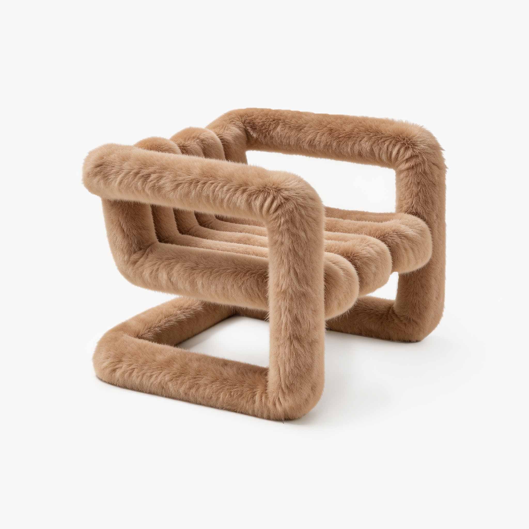 Reversible oversized lounge chair in warm brown faux fur