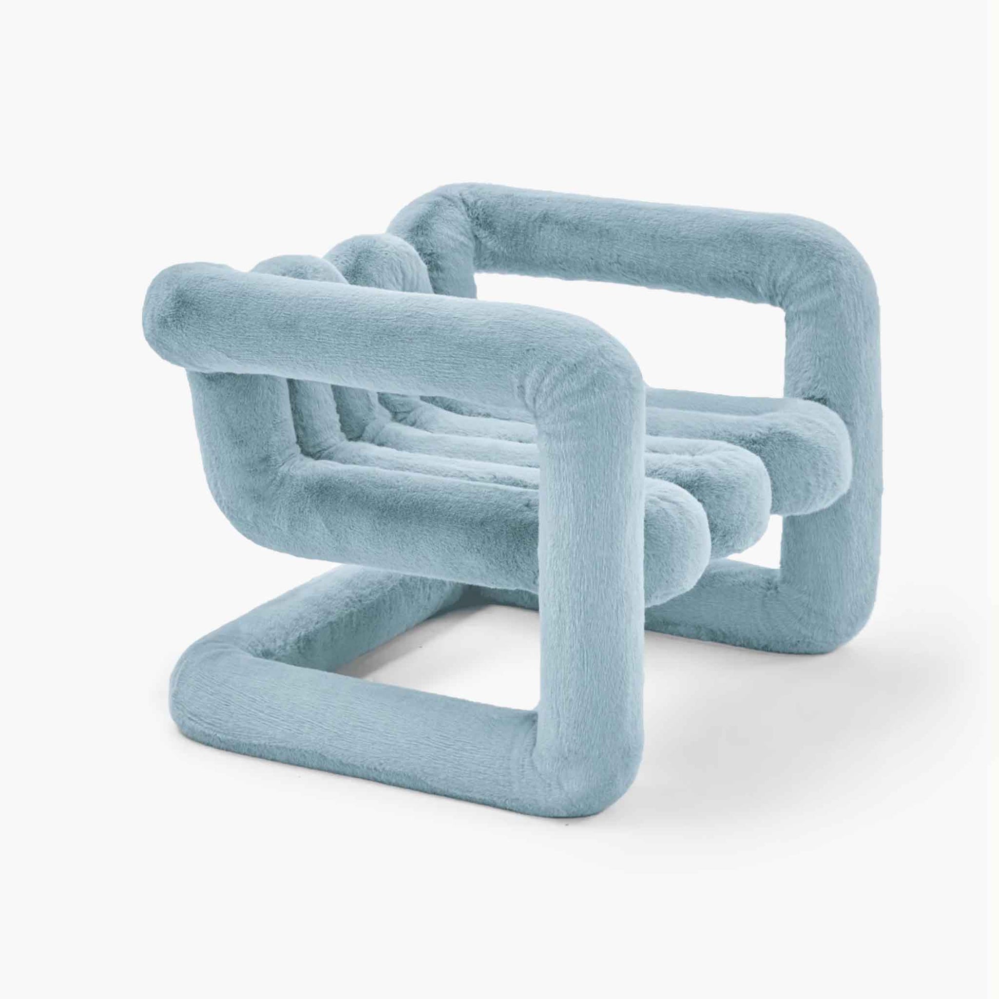 Detailed view of the soft blue eco-fur seating texture
