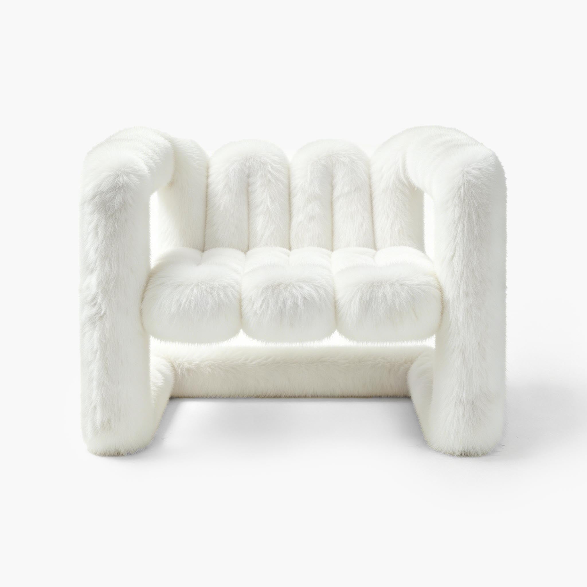 Large snowy white sculptural eco-fur lounge chair front view