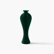 Sophisticated dark green accordion paper vase featuring a modern honeycomb structure for floral arrangements.
