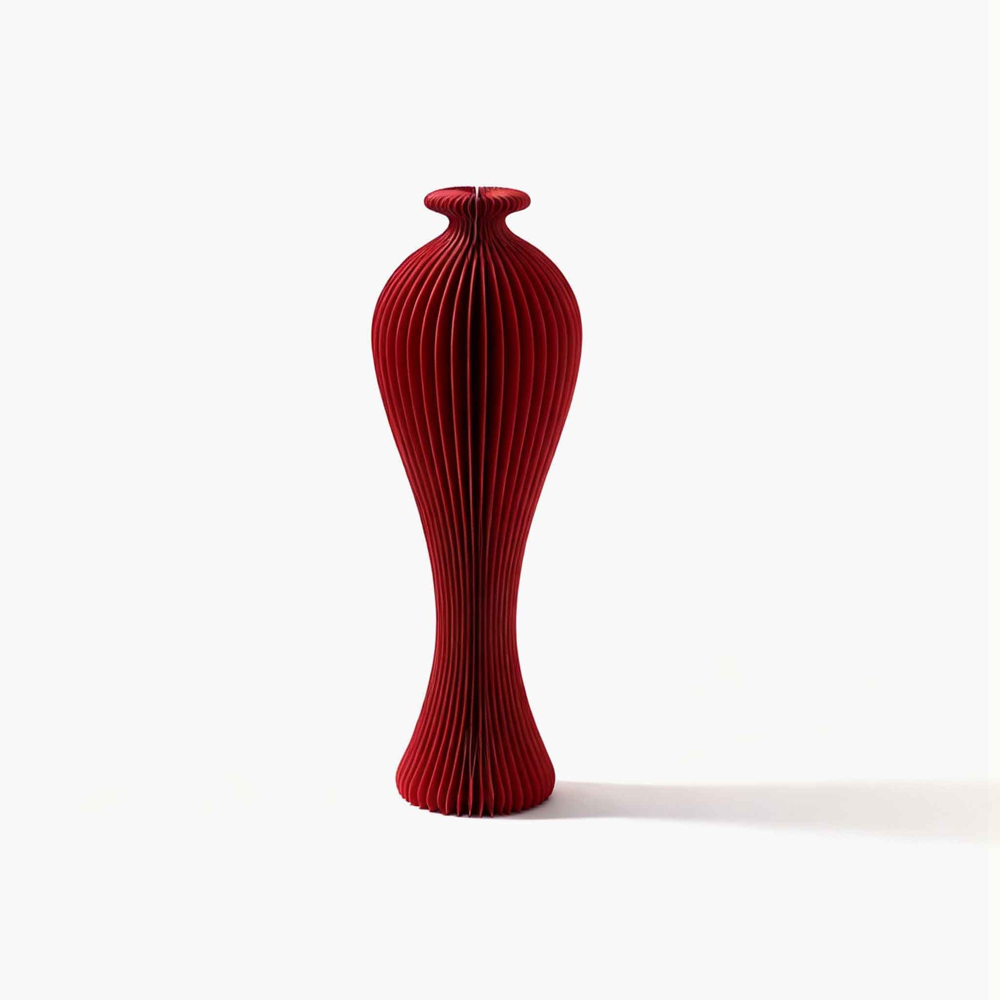 Artistic red accordion paper vase blending classical Eastern aesthetics with contemporary eco-friendly design.