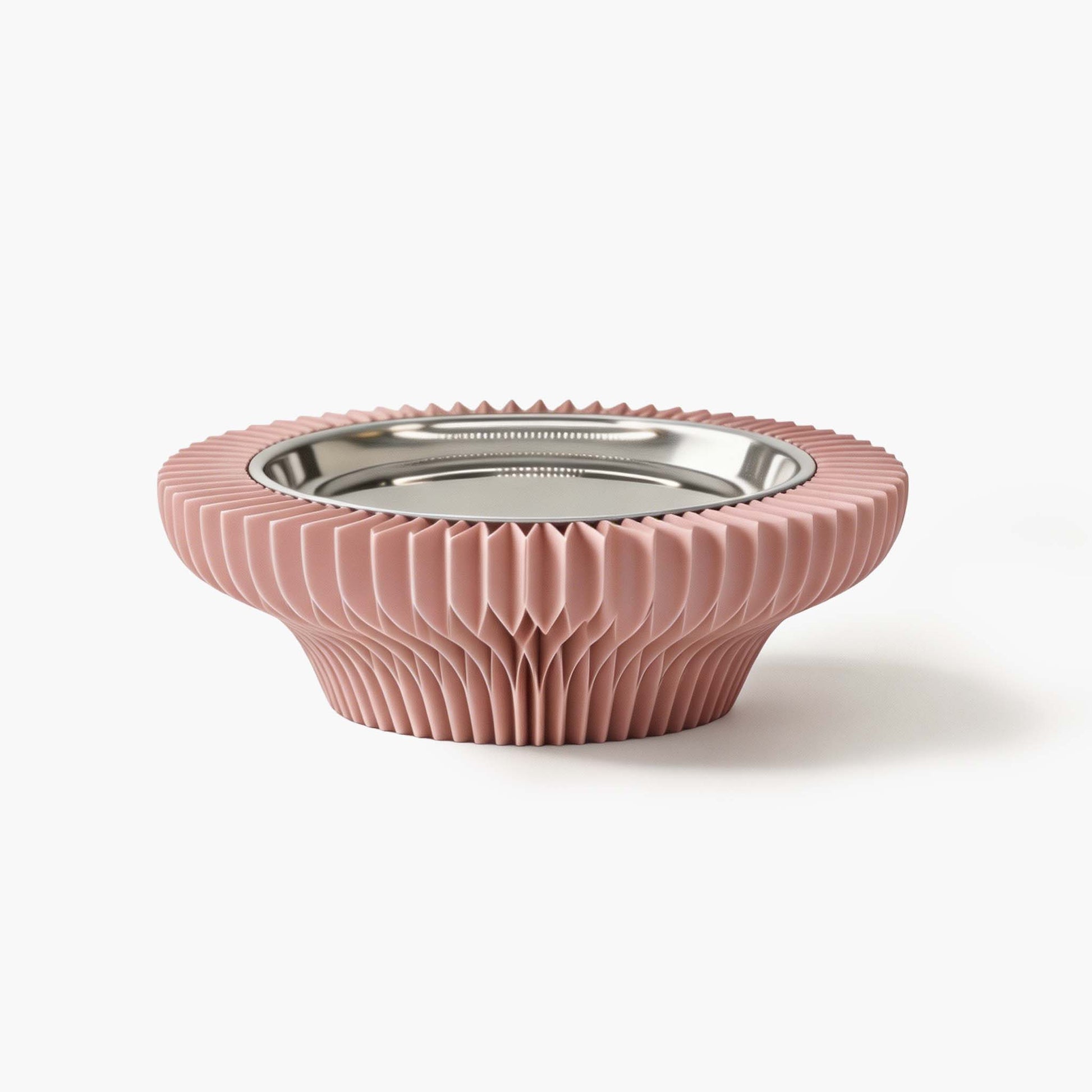 Elegant pink honeycomb paper display stand for modern vanity styling.