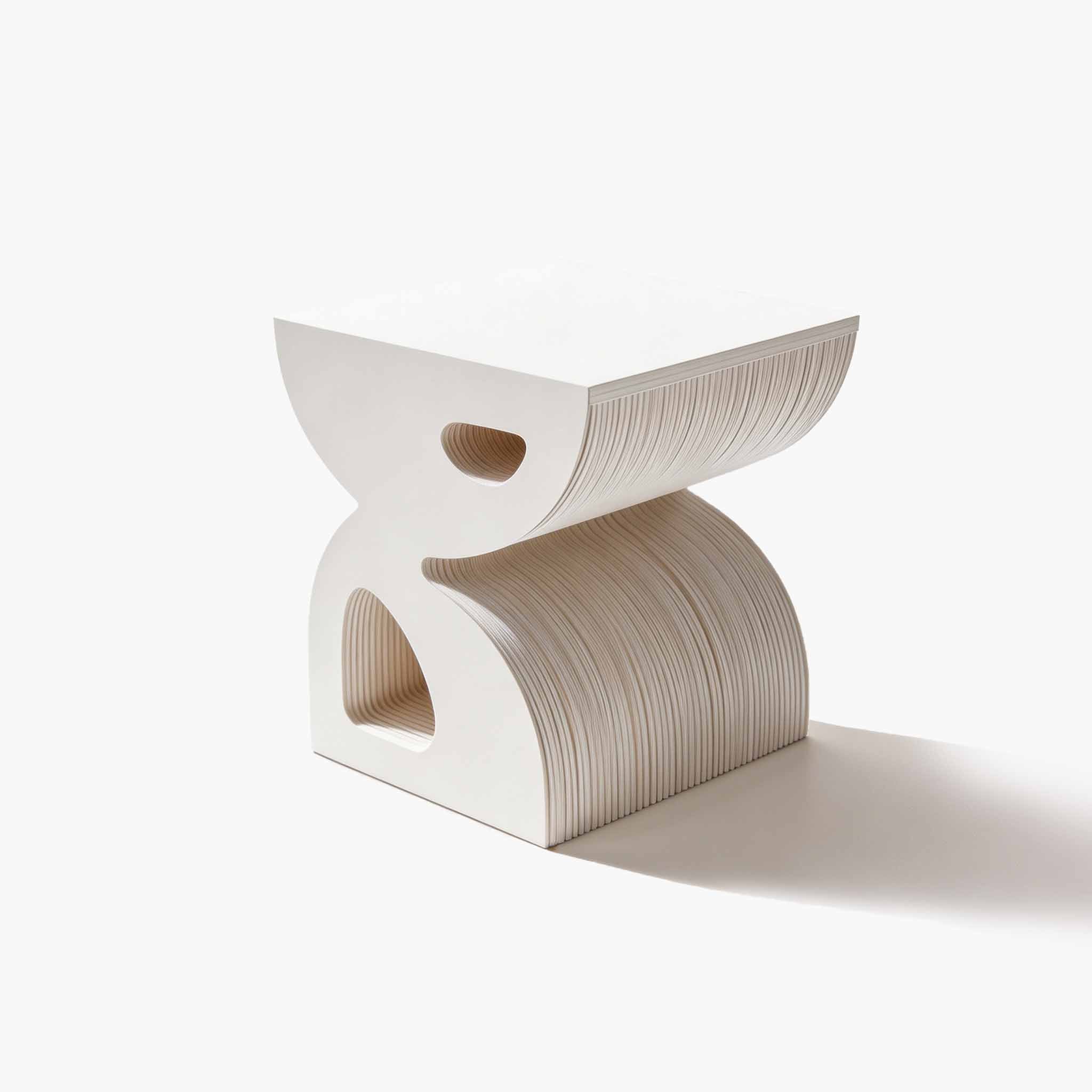 Minimalist white small accordion paper side cabinet with clear acrylic top for modern bedside styling.
