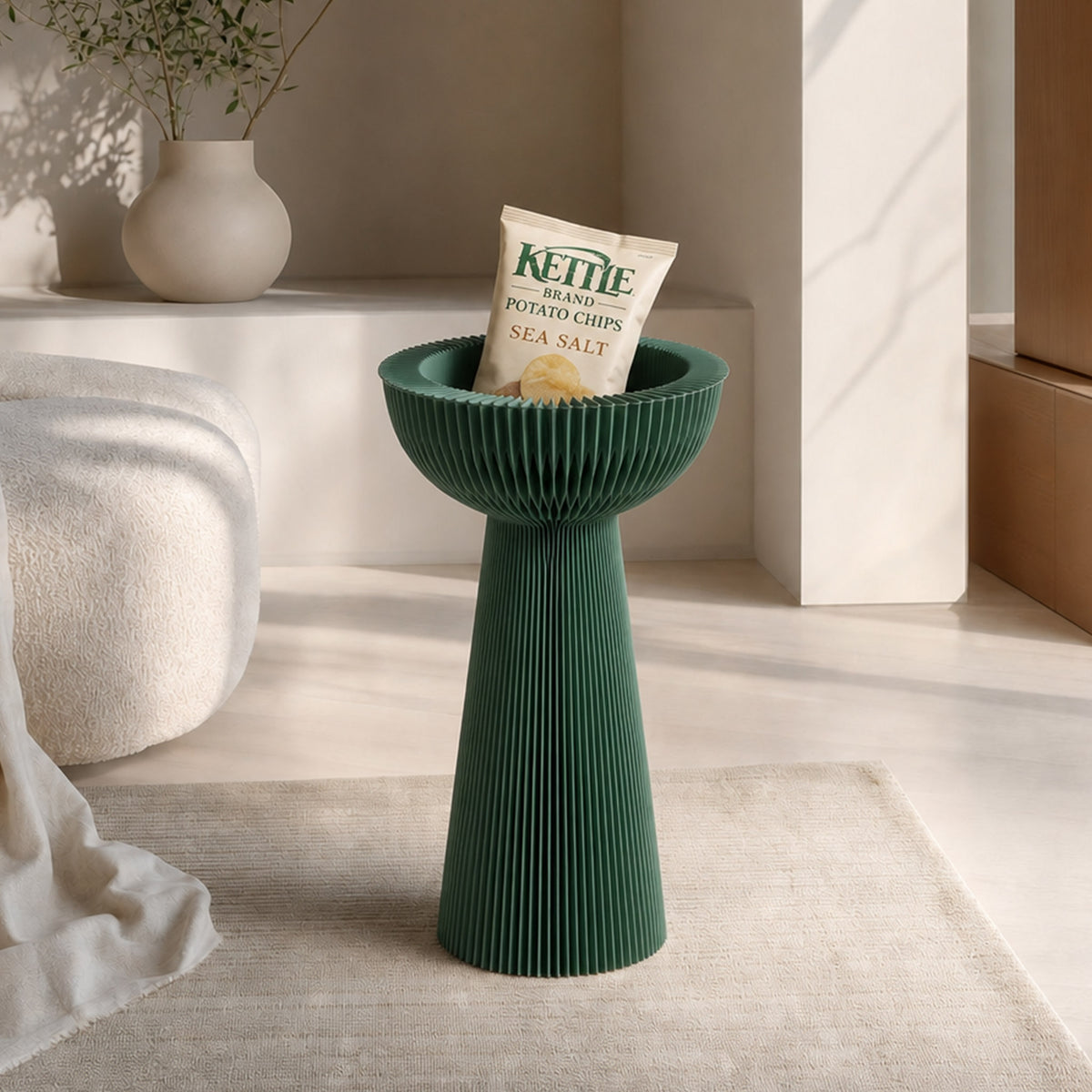 Pine green Bouquet Side Table C with its open center compartment used for convenient everyday storage.