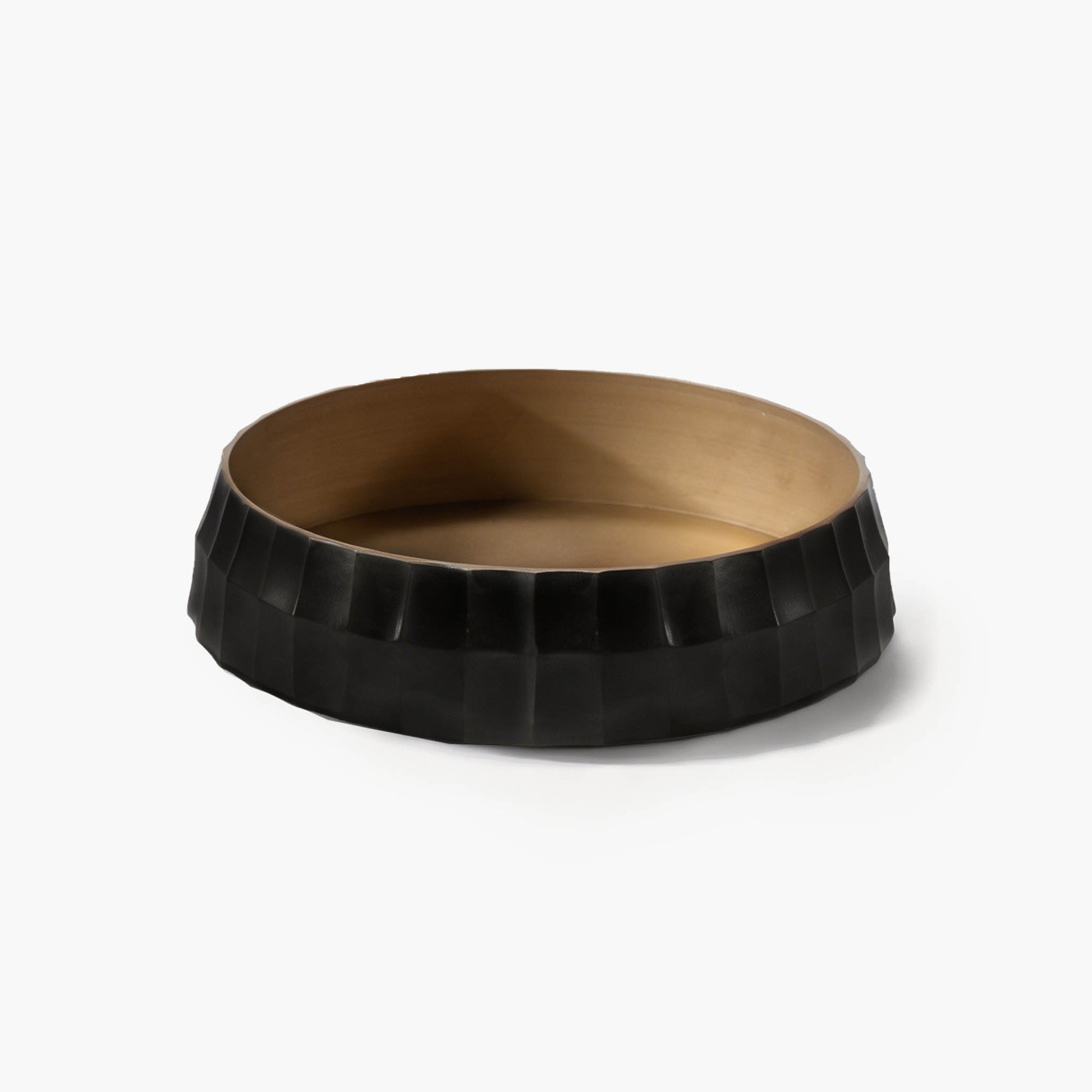 Exclusive solid brass zen floral bowl featuring a square-grid facade for minimalist tabletop Ikebana arrangements.