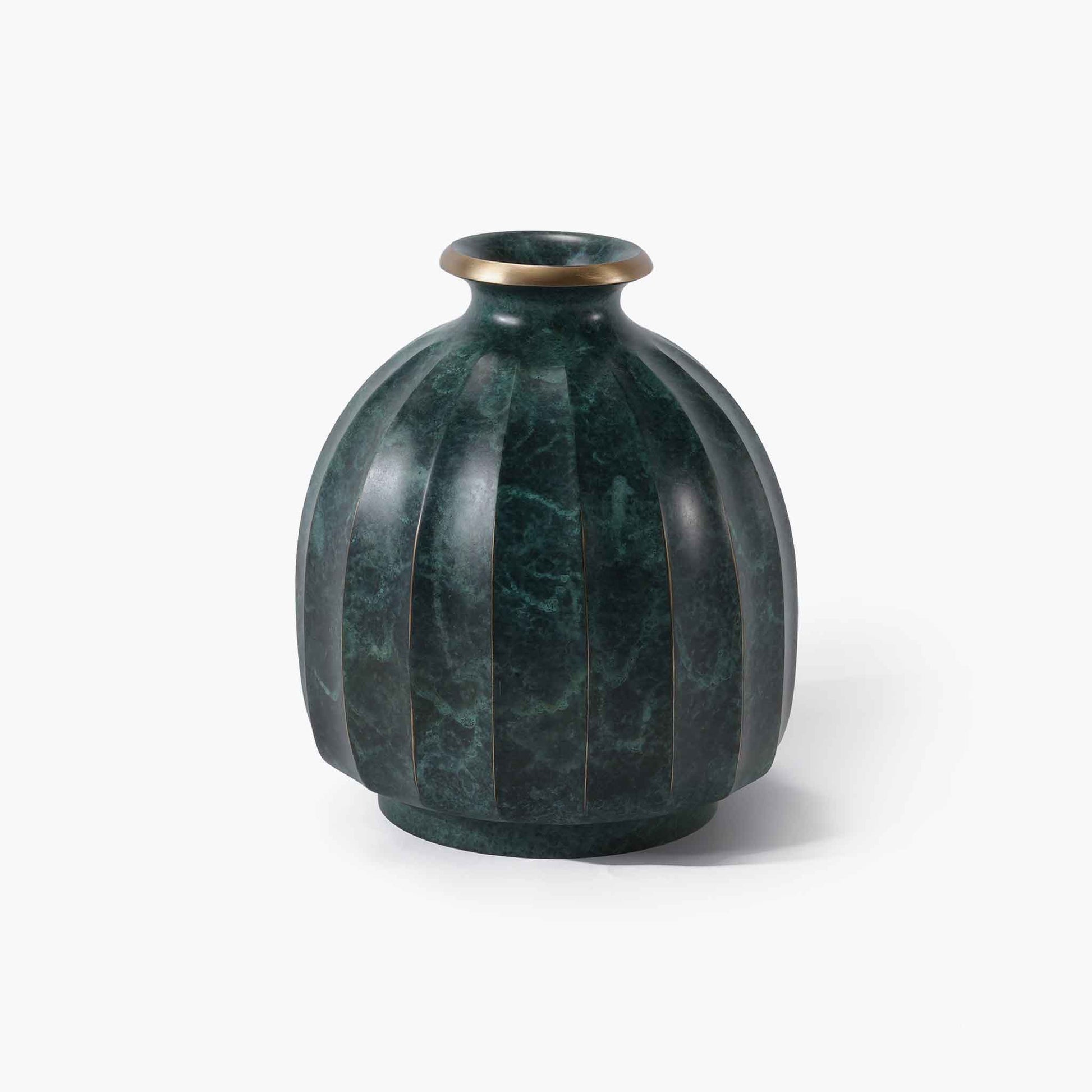 Sculptural green solid brass vase bringing effortless tranquility to your home