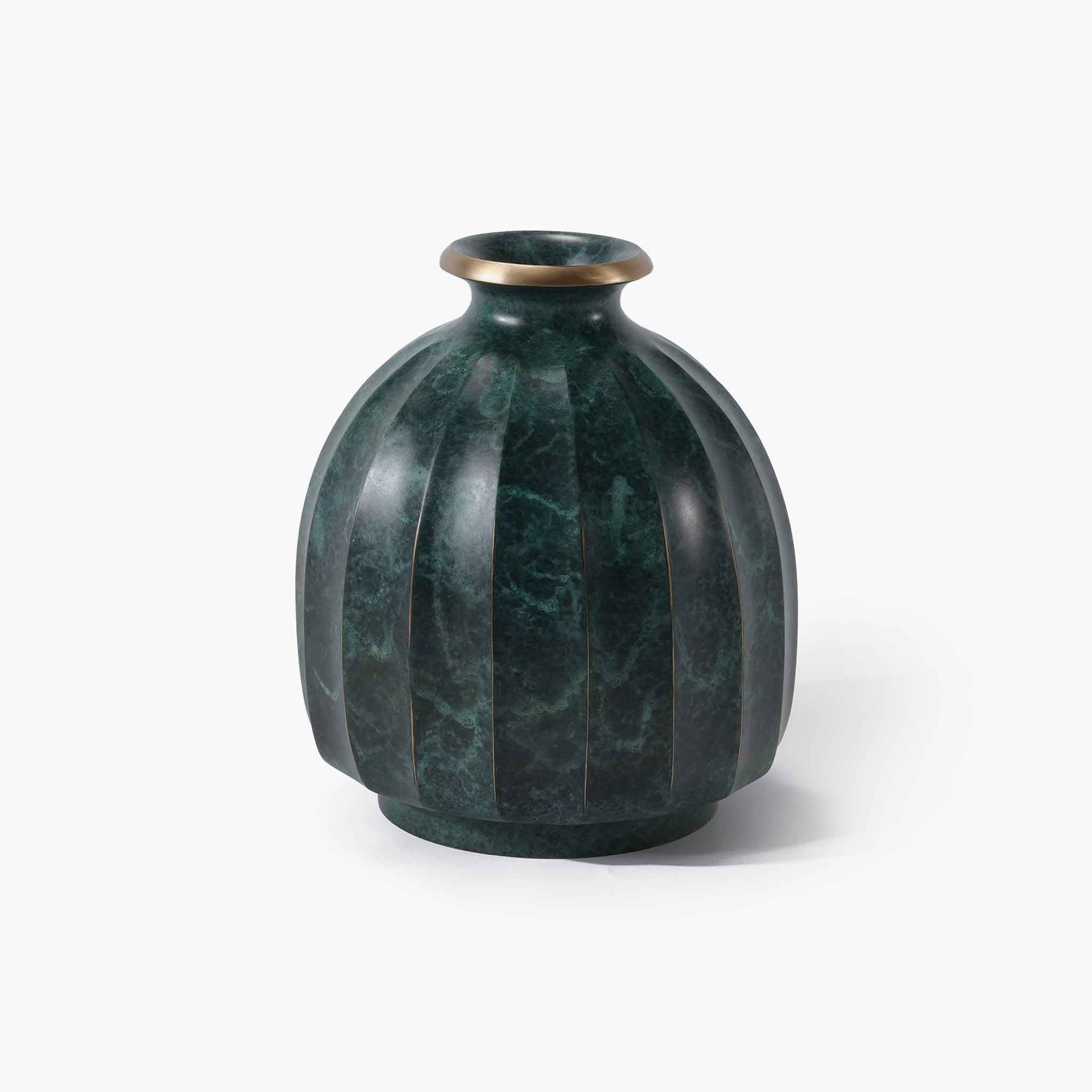 Sculptural green solid brass vase bringing effortless tranquility to your home