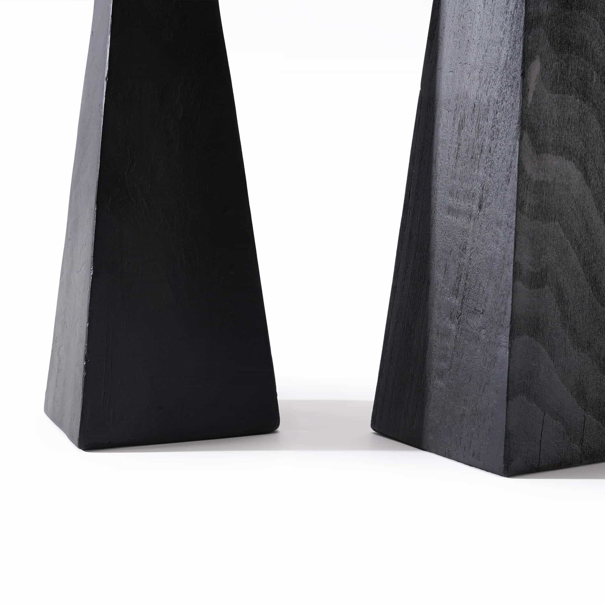 Close up of the natural knot grain on the geometric wooden candlestick base