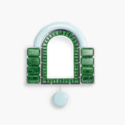 Designer recycled glass wall mirror with emerald Art Deco frame by ARTAMORE.