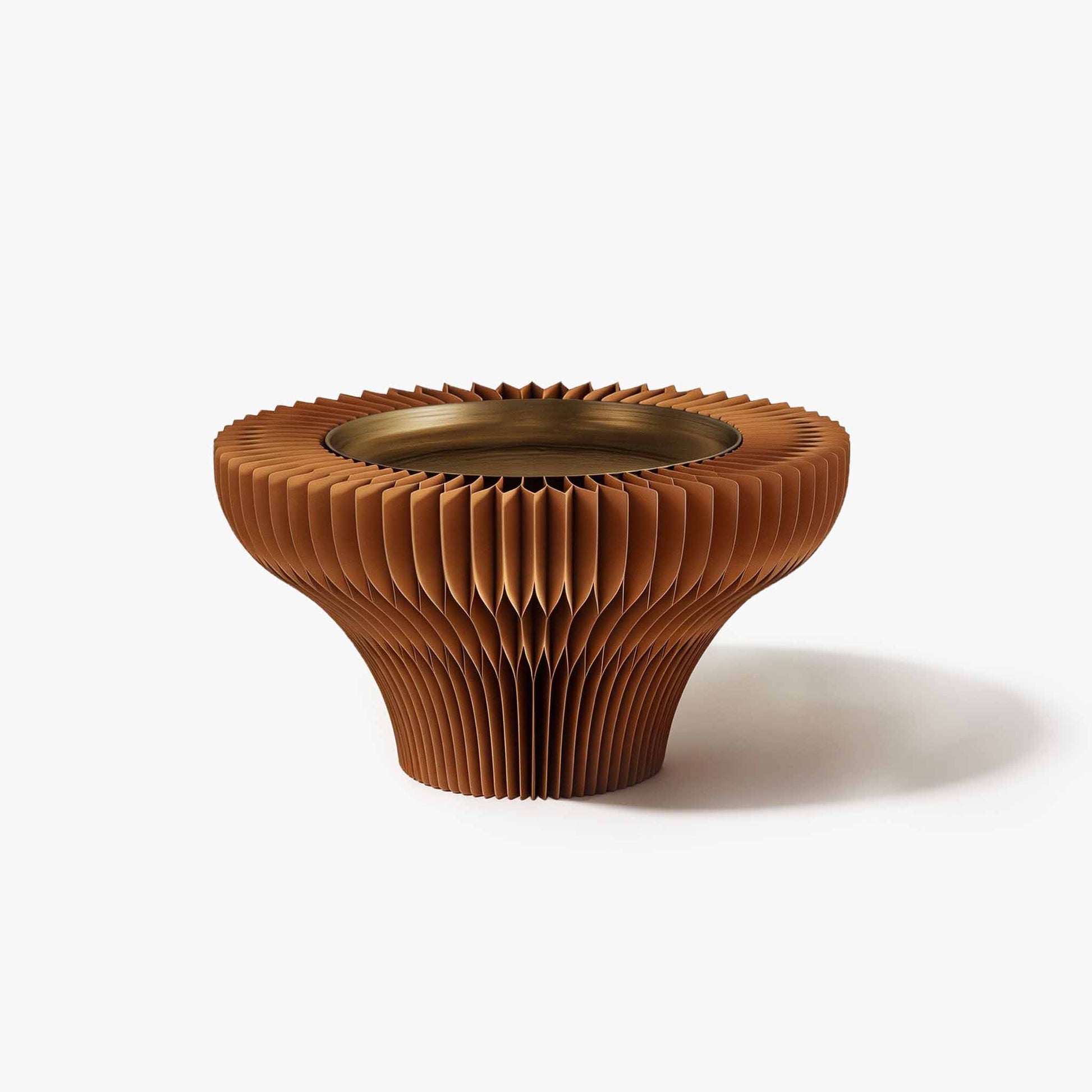Warm brown honeycomb paper jewelry display showcasing the tactile contrast of natural paper and metal.