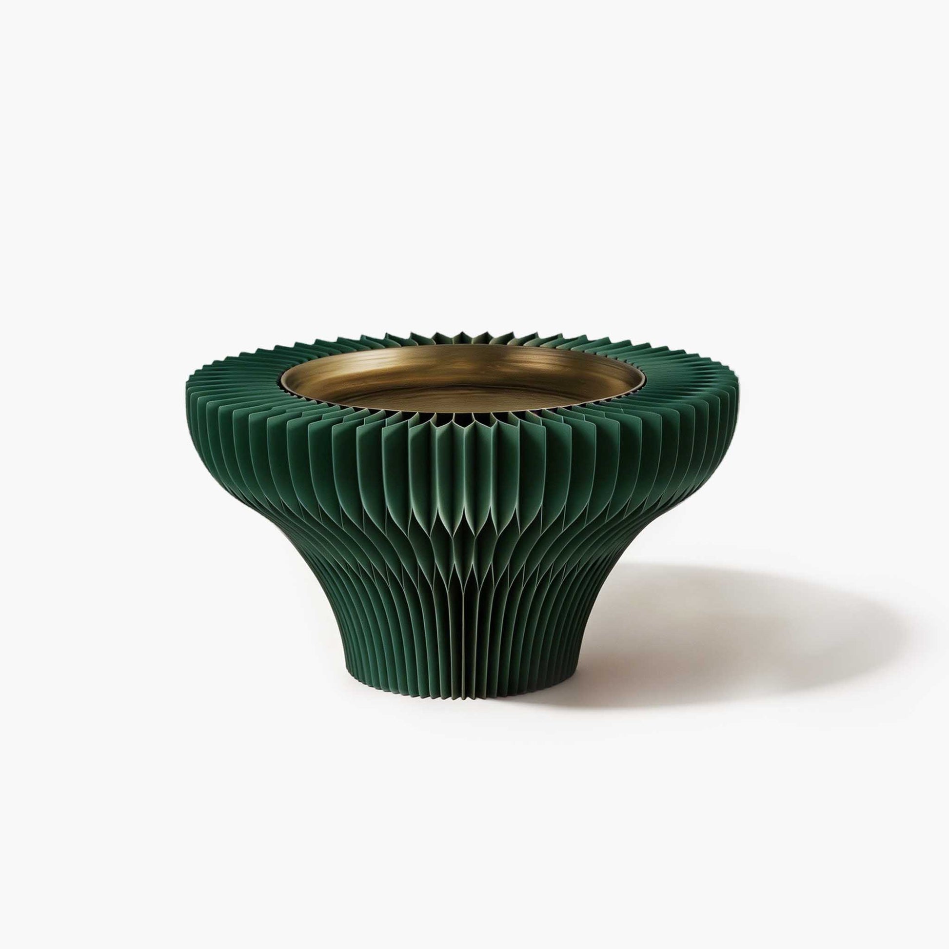 Pine green eco-friendly small desktop riser bringing warm modern organic design to any living room corner.