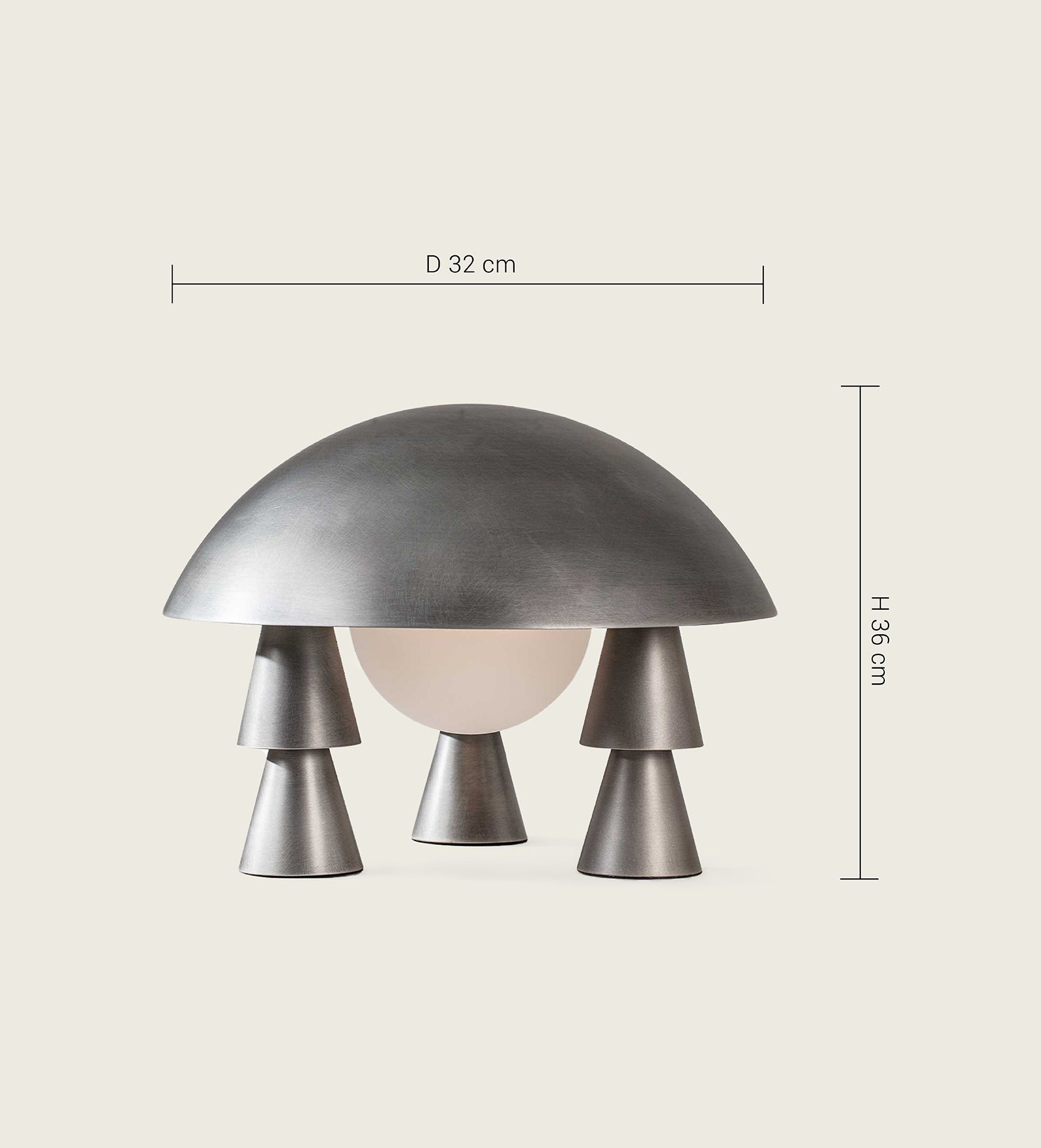 A clear dimensional guide for the artamore metal table lamp, showing its 36-centimeter height and 32-centimeter width against a clean background.