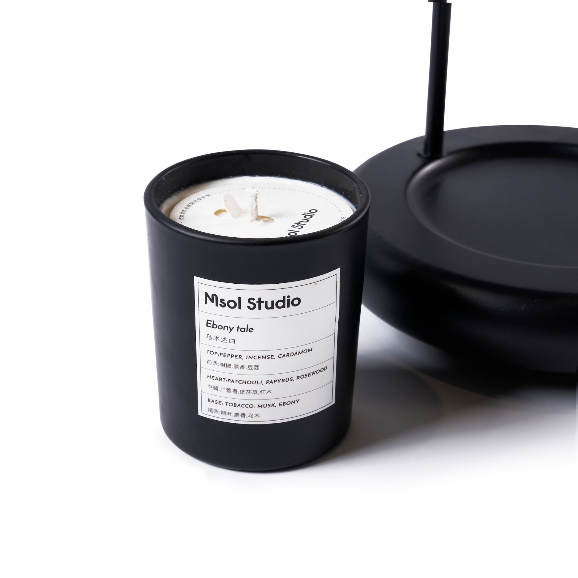 Close-up of the natural wood base on the Dawn smart flameless candle warmer lamp