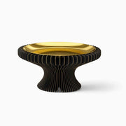 Designer gilded tray display riser in black kraft paper with gold trim by ARTAMORE.