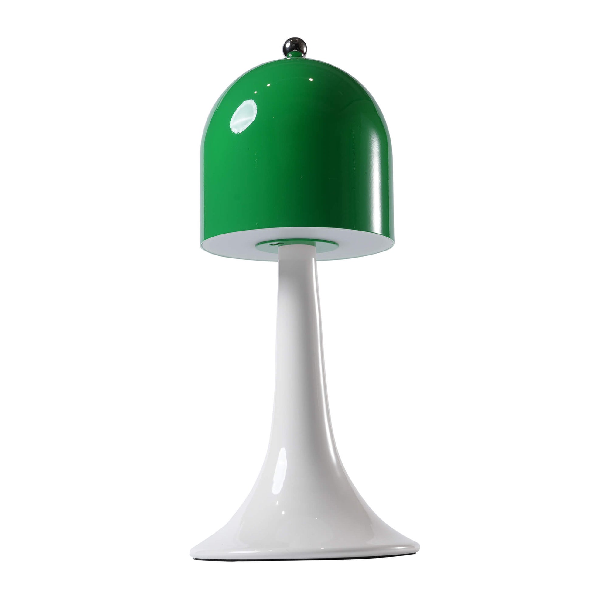 View underneath the green detachable lampshade showcasing the discrete Type-C charging port of the portable metal nightstand light