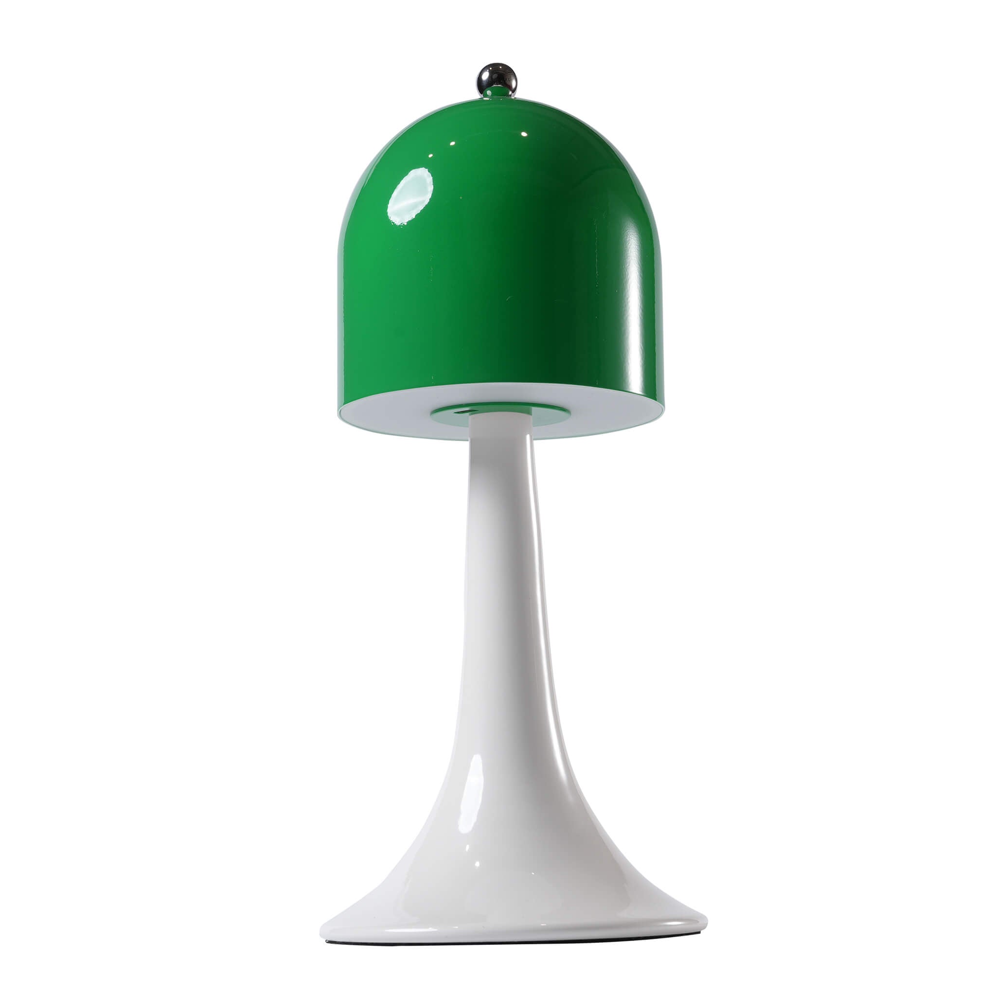 View underneath the green detachable lampshade showcasing the discrete Type-C charging port of the portable metal nightstand light