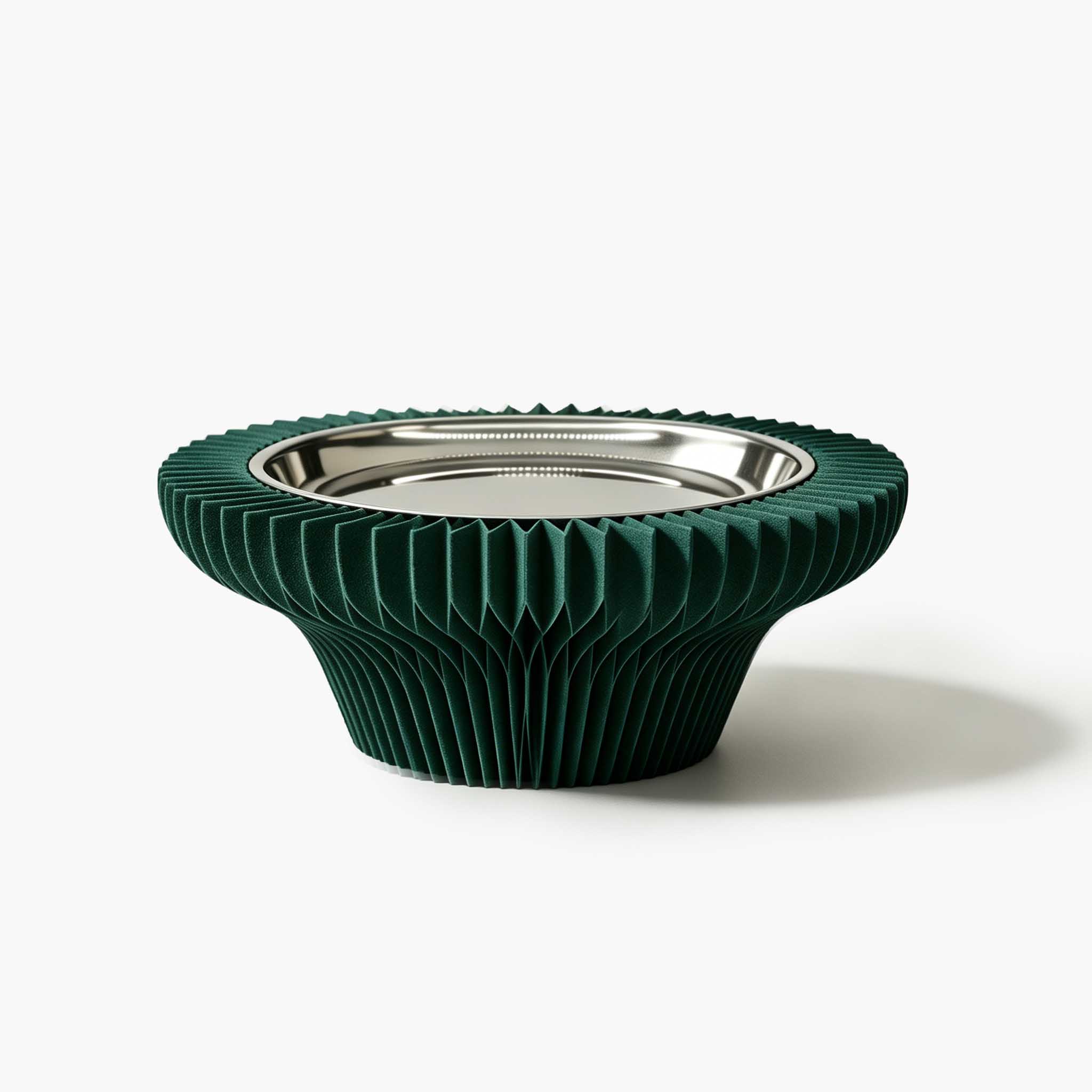 Effortless pine green modern honeycomb paper riser bringing quiet luxury to your living room table.