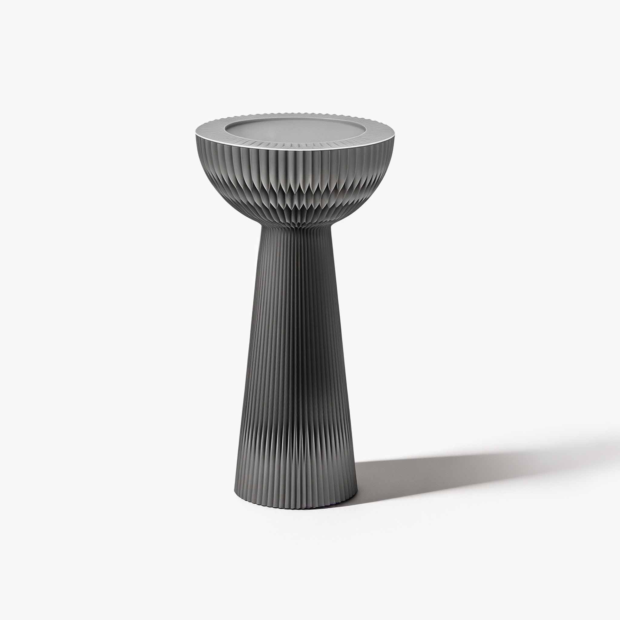 Sophisticated grey eco-friendly bionic honeycomb furniture providing discreet hollow storage and tall aesthetics.