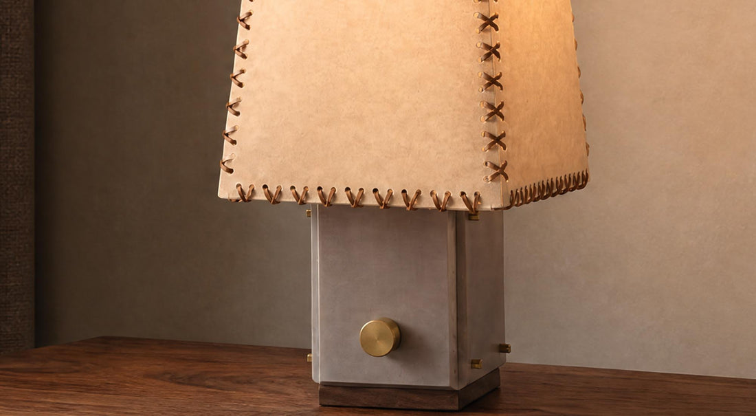 The intricate leather cord detailing on the artamore parchment letter lamp, adding a subtle touch of vintage craftsmanship and tactile warmth to the design.