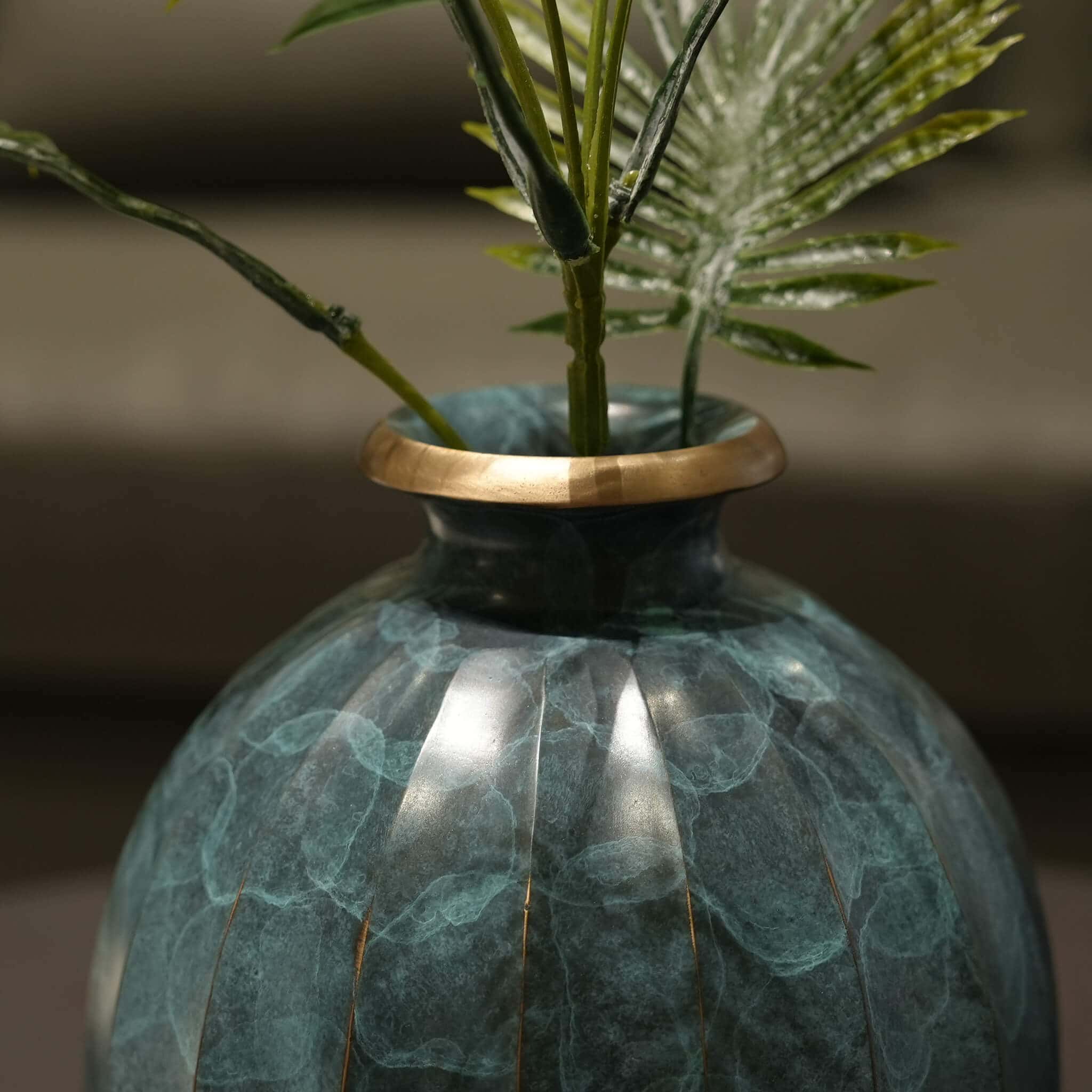 Solid brass lantern vase showcasing its timeless rounded silhouette and elegant proportions.